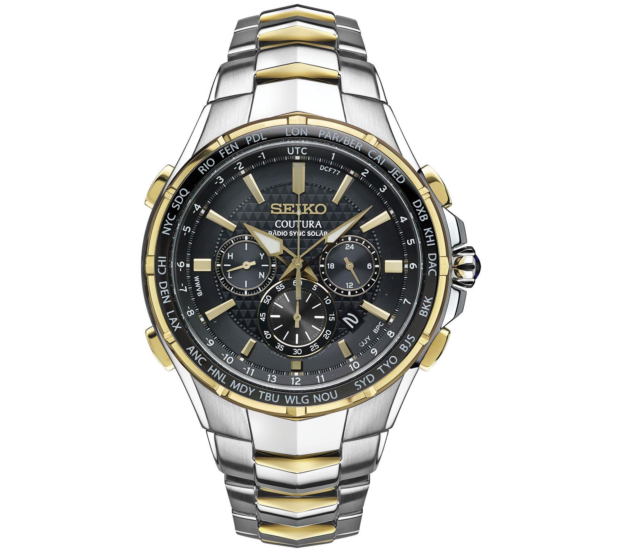 Seiko Men's Coutura Solar Two-Tone Stainless Black Dial Watch 