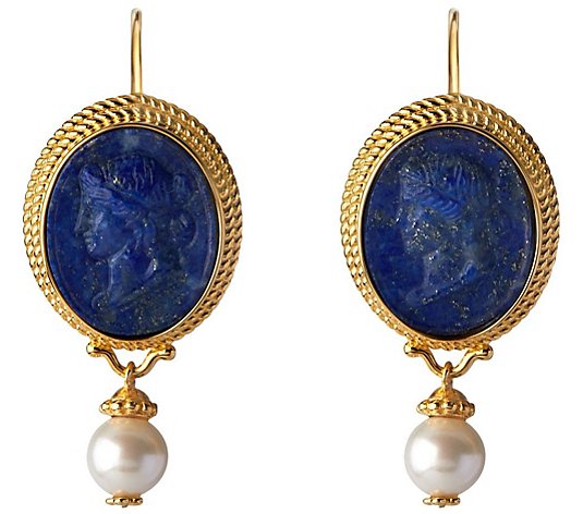 Tagliamonte 18K Gold Plated Sterling Lapis Cameo Earrings