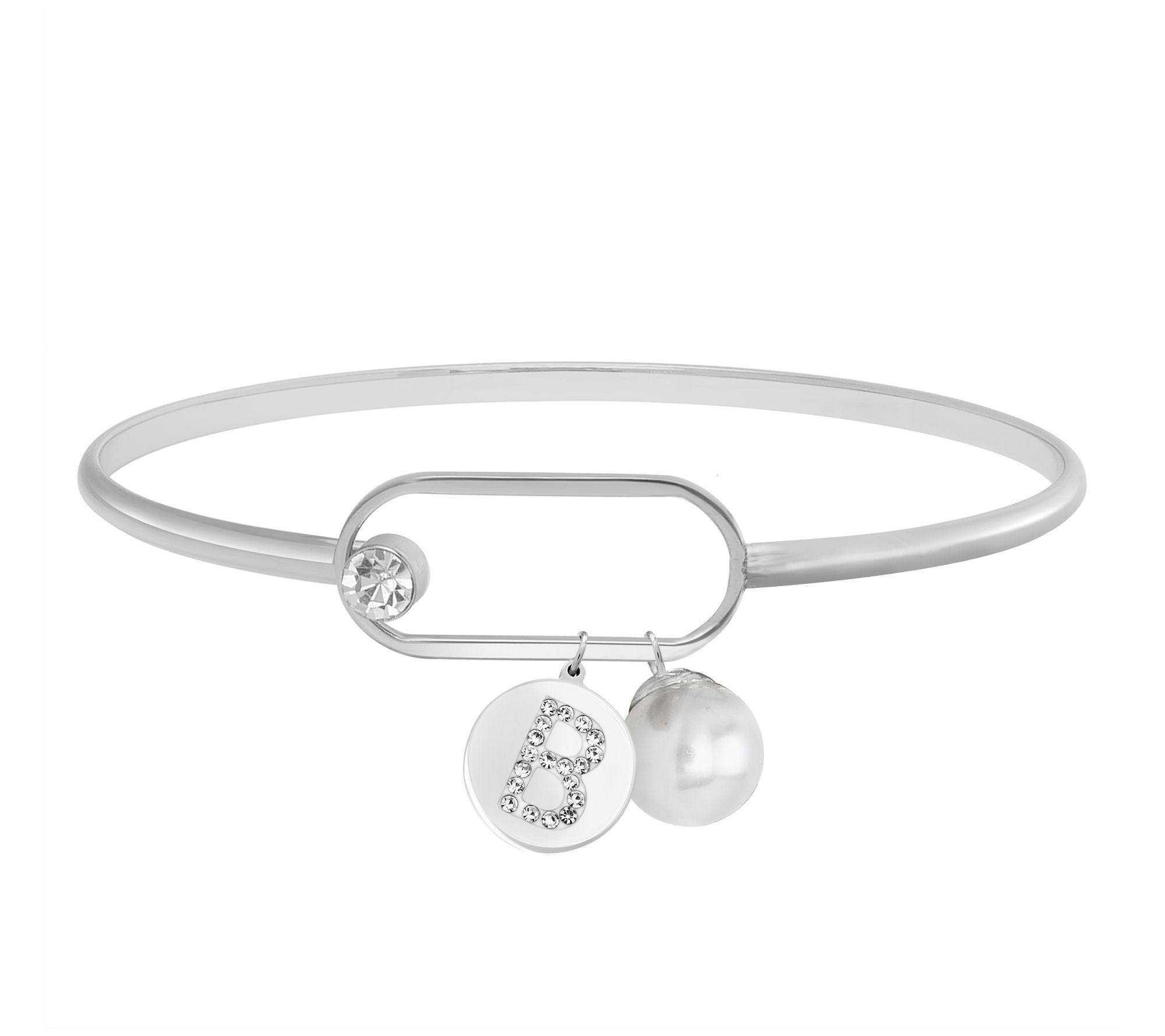 Steel by Design Crystal Initial Charm Bangle