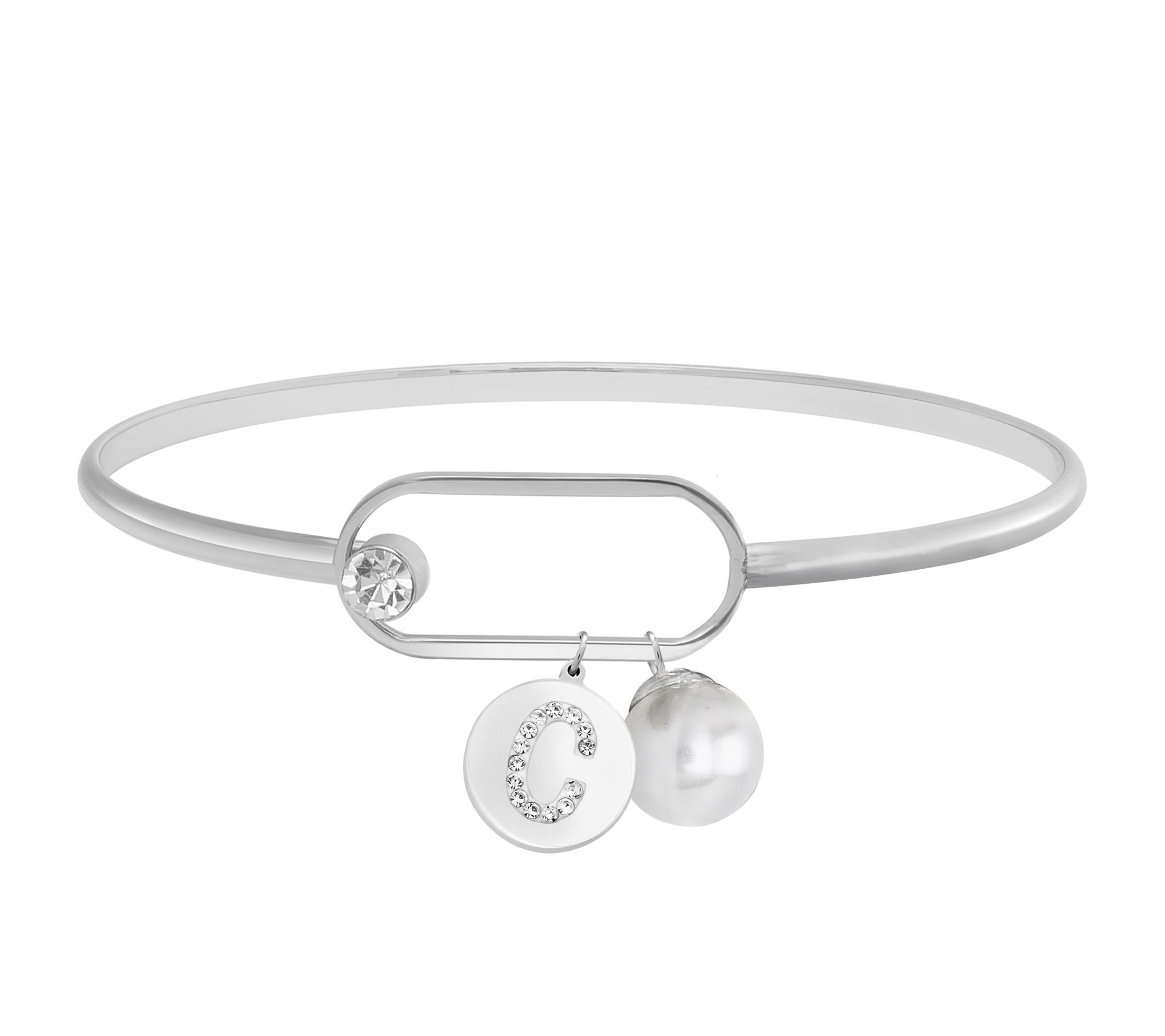 Steel by Design Crystal Initial Charm Bangle