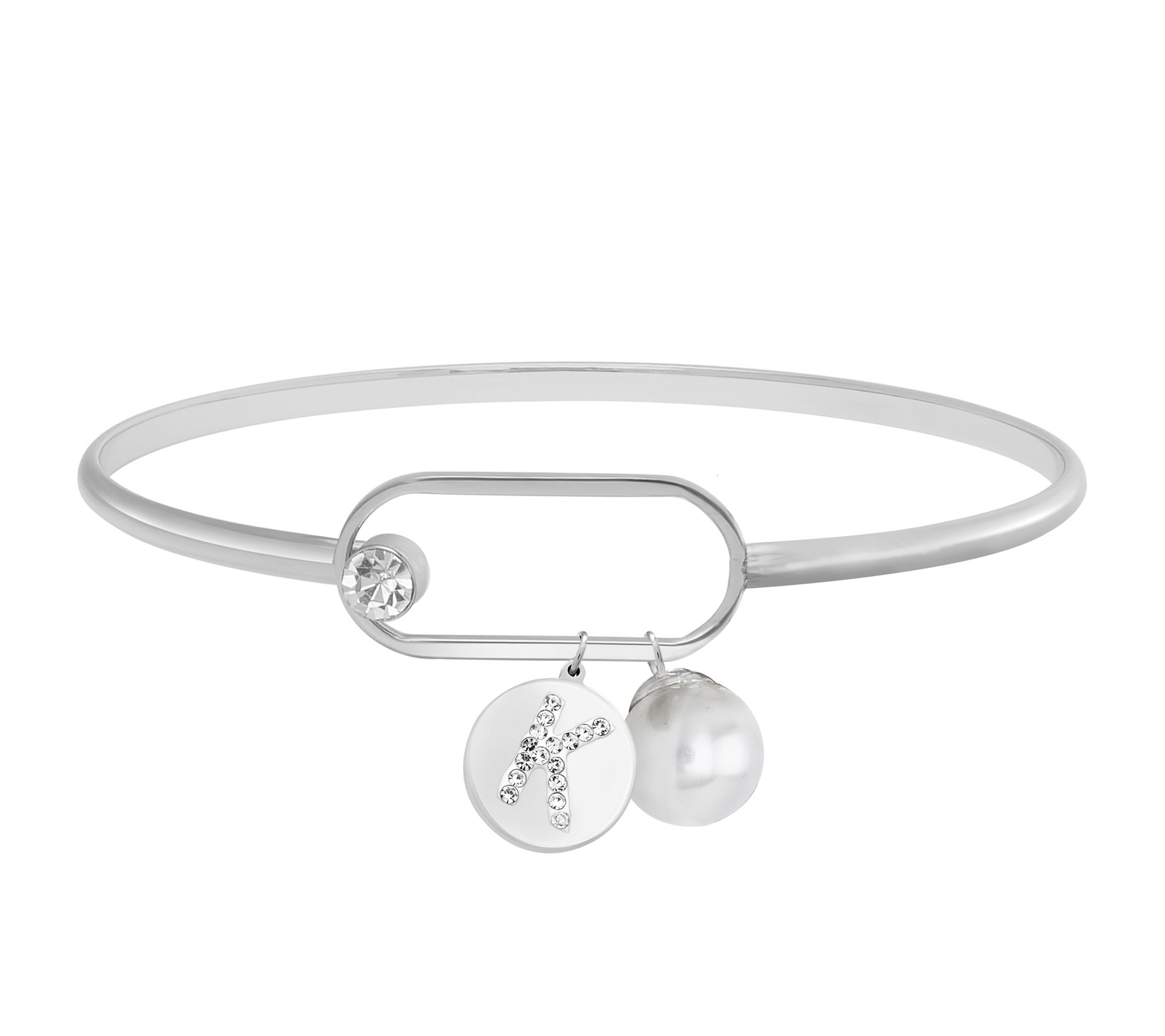 Steel by Design Crystal Initial Charm Bangle