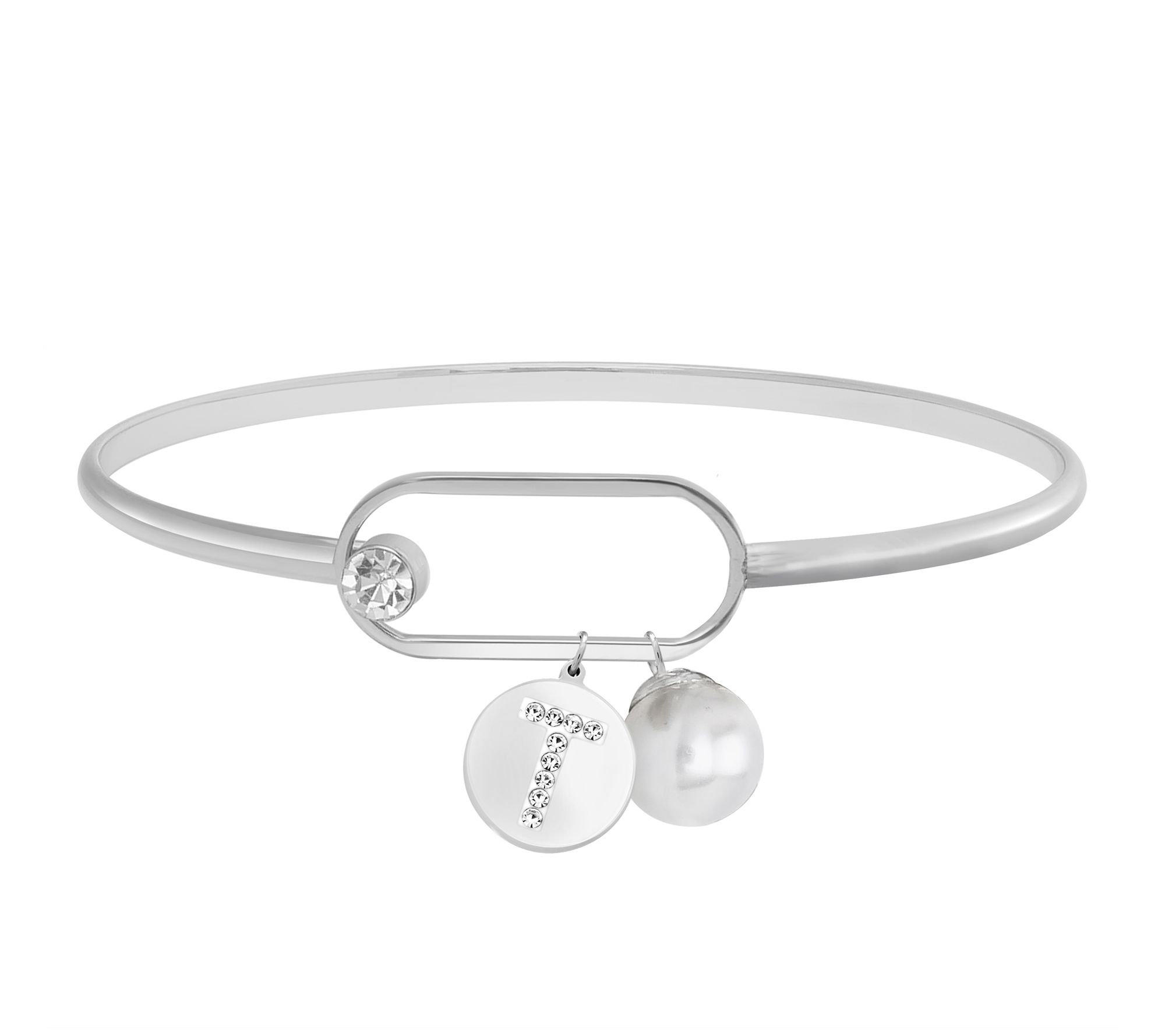 Steel by Design Crystal Initial Charm Bangle