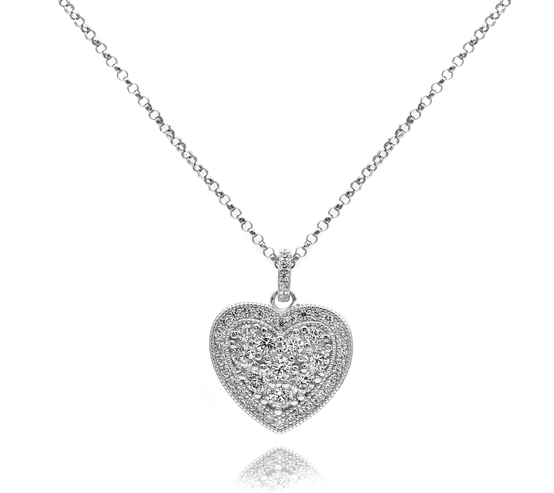 Diamonique 0.65 cttw Pave Heart Pendant w/ Chain, Sterling
