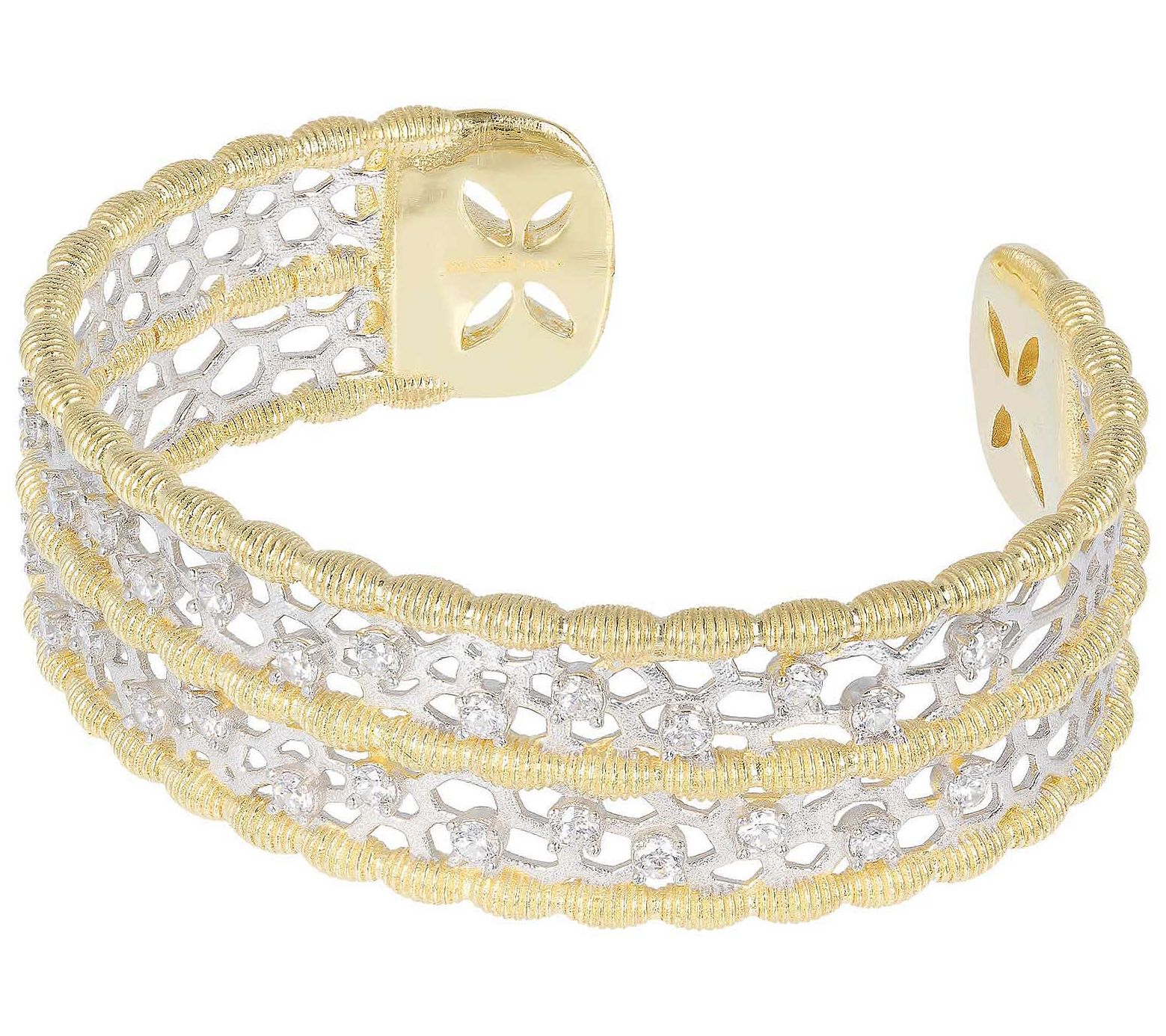 Genesi Two-Tone Sterling Silver 1.55 cttw Whi te Topaz Cuff