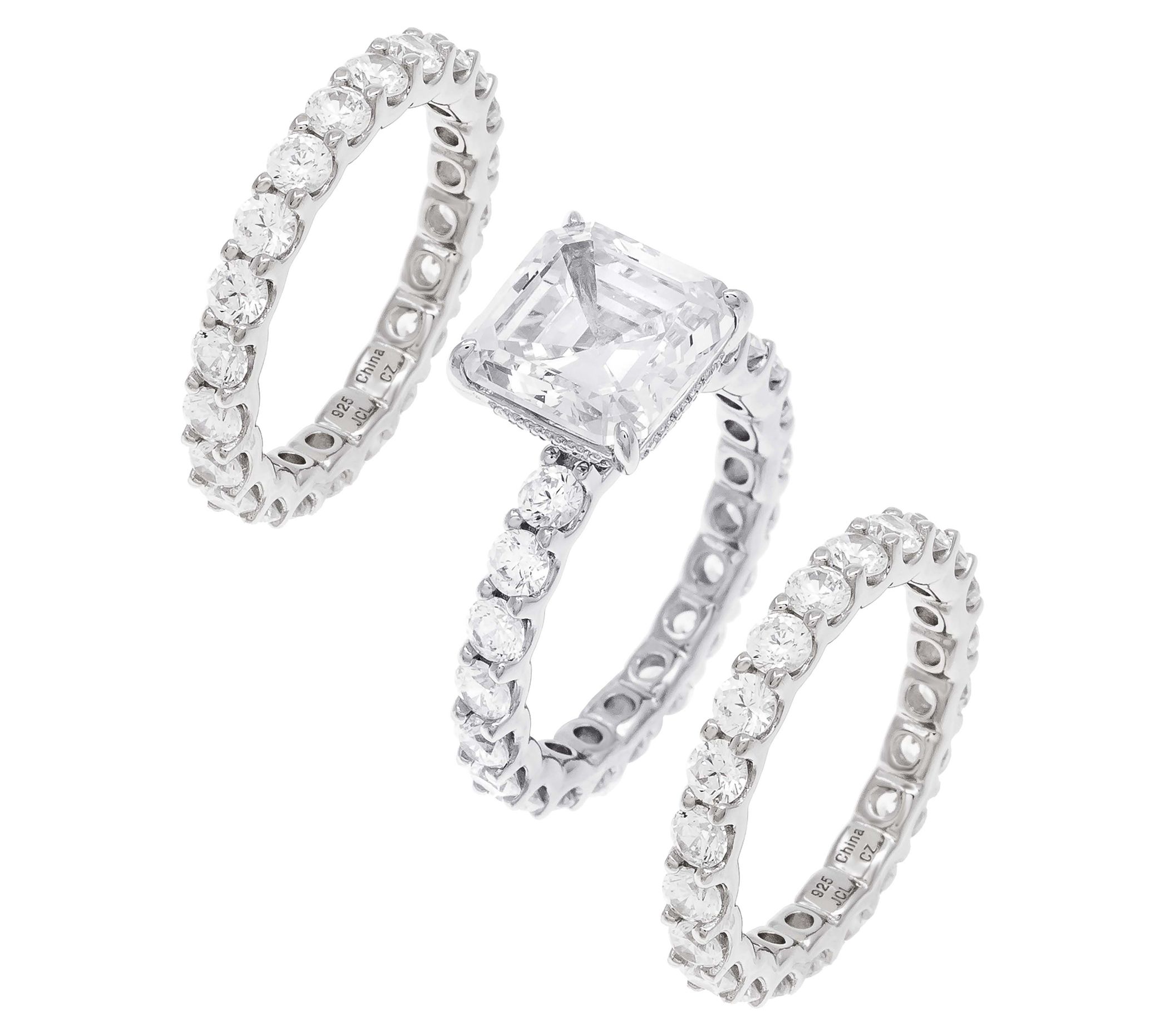 Diamonique 11.70 cttw 3-Piece Bridal Ring Set, Sterling Silver - QVC.com
