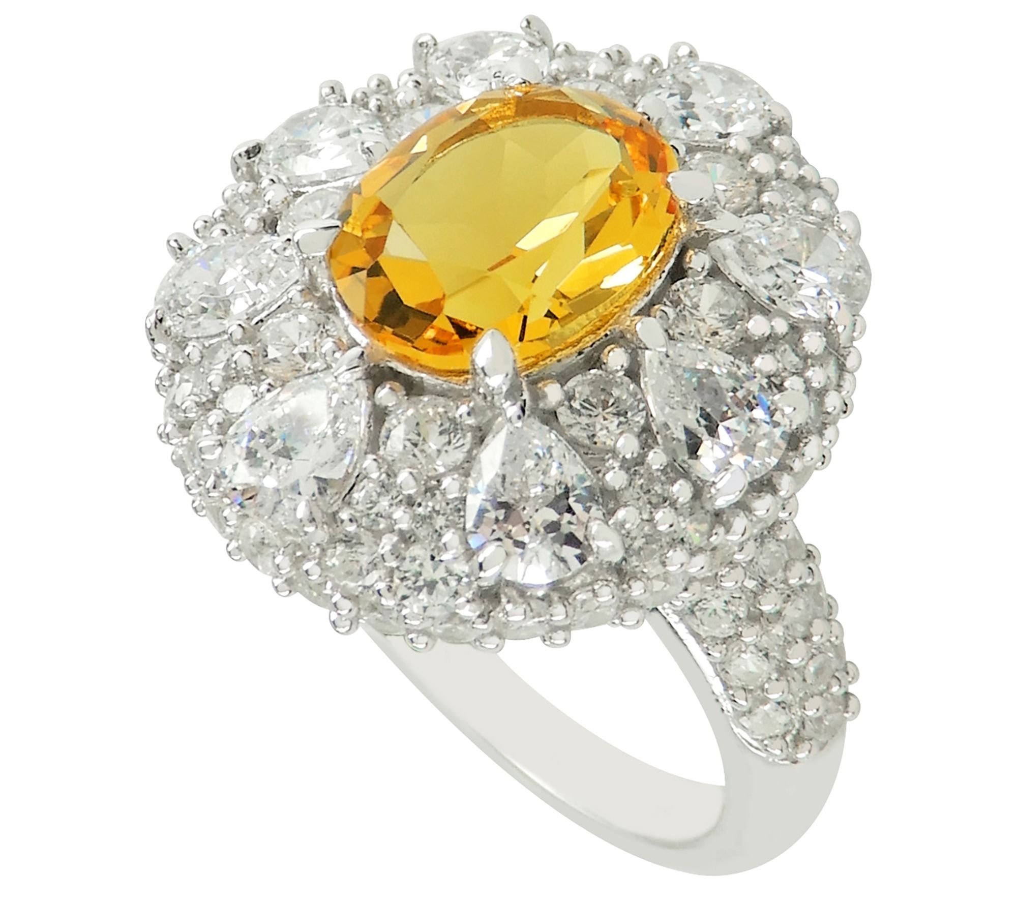 Diamonique Simulated Gemstone Halo Ring, Sterling Silver