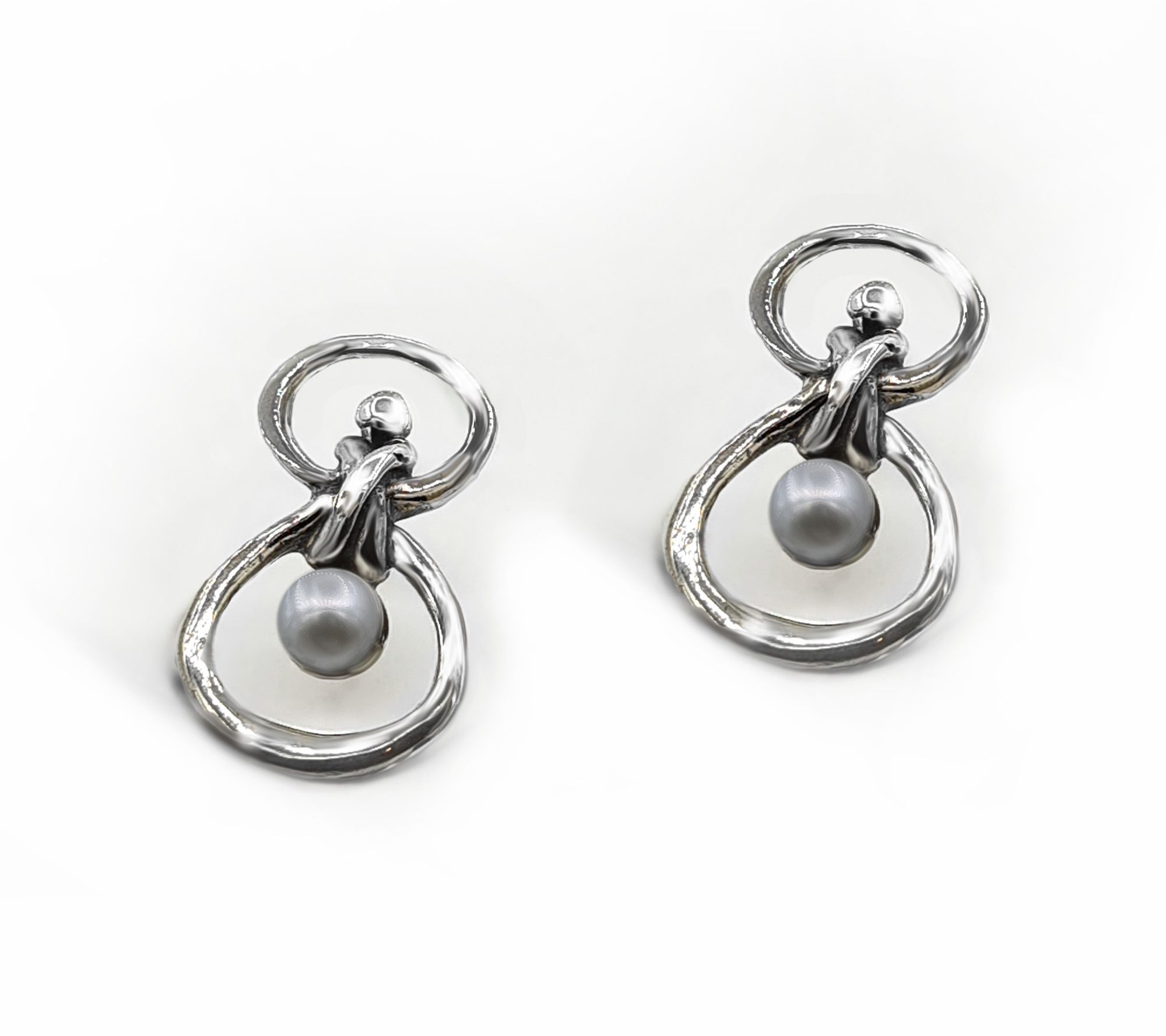 Hagit Sterling Silver Cultured Pearl Double-Loo p Earrings
