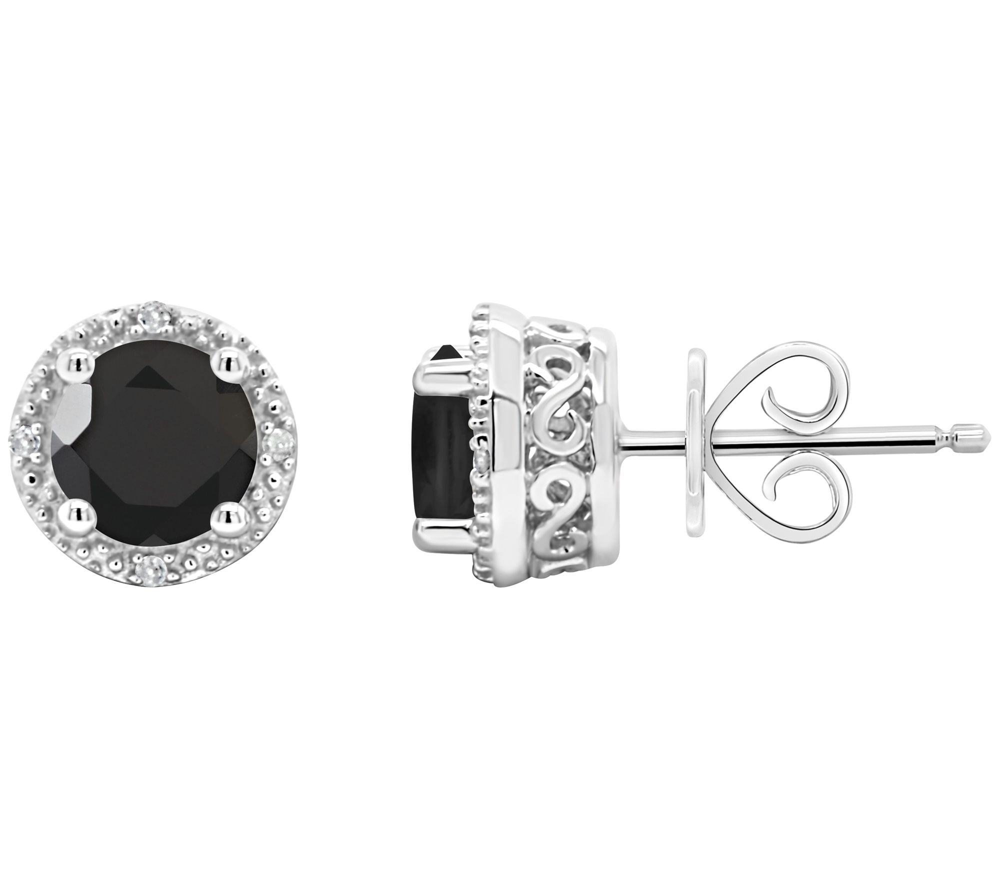 Affinity Gems Round Onyx & Diamond Stud Earrings, Sterling