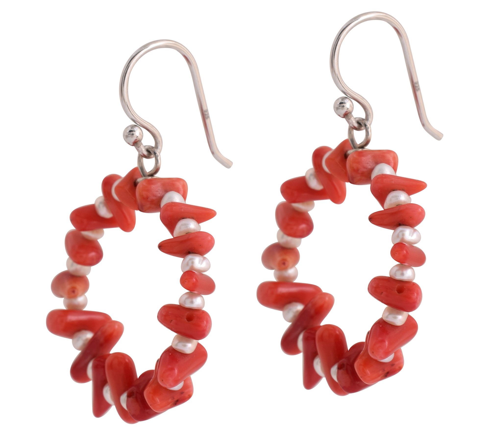 Affinity Gems Red Bamboo & Cultured Pearl Earrings, Sterling