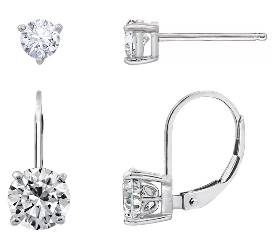 Diamonique 2.40 cttw Set of Leverback & StudEarrings, SS