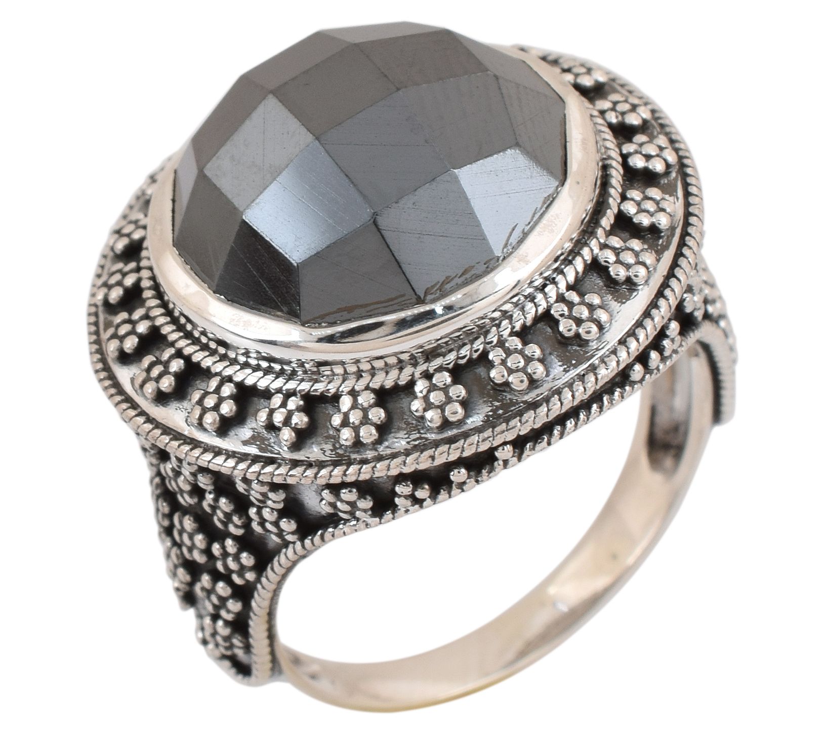 Artisan Crafted Hematite Round Oxidized Ring, Sterling