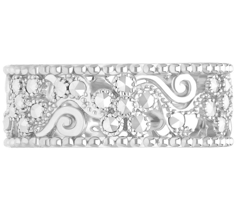 Dallas Prince Silver Chrome Marcasite HeirloomBand Ring