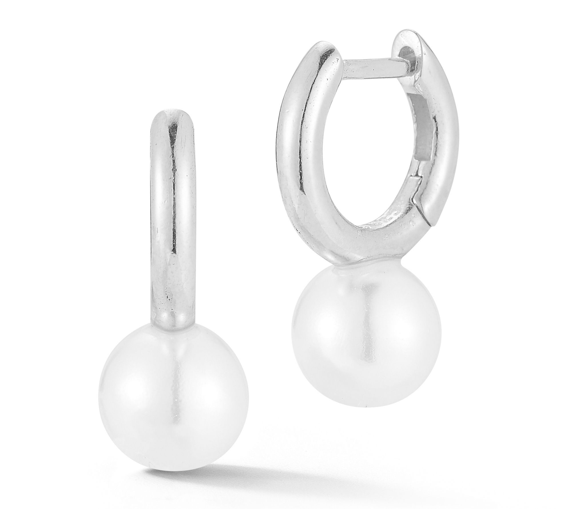 Sterlina Silver Cultured Pearl Huggie Hoop Earrings, Sterling