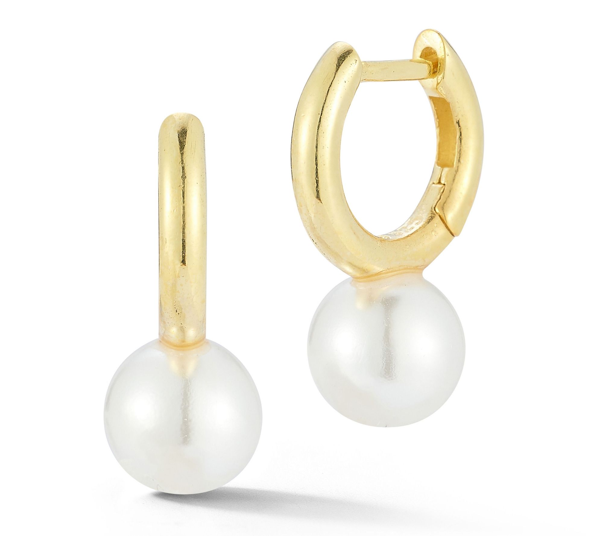 Sterlina Silver Cultured Pearl Huggie Hoop Earrings, Sterling