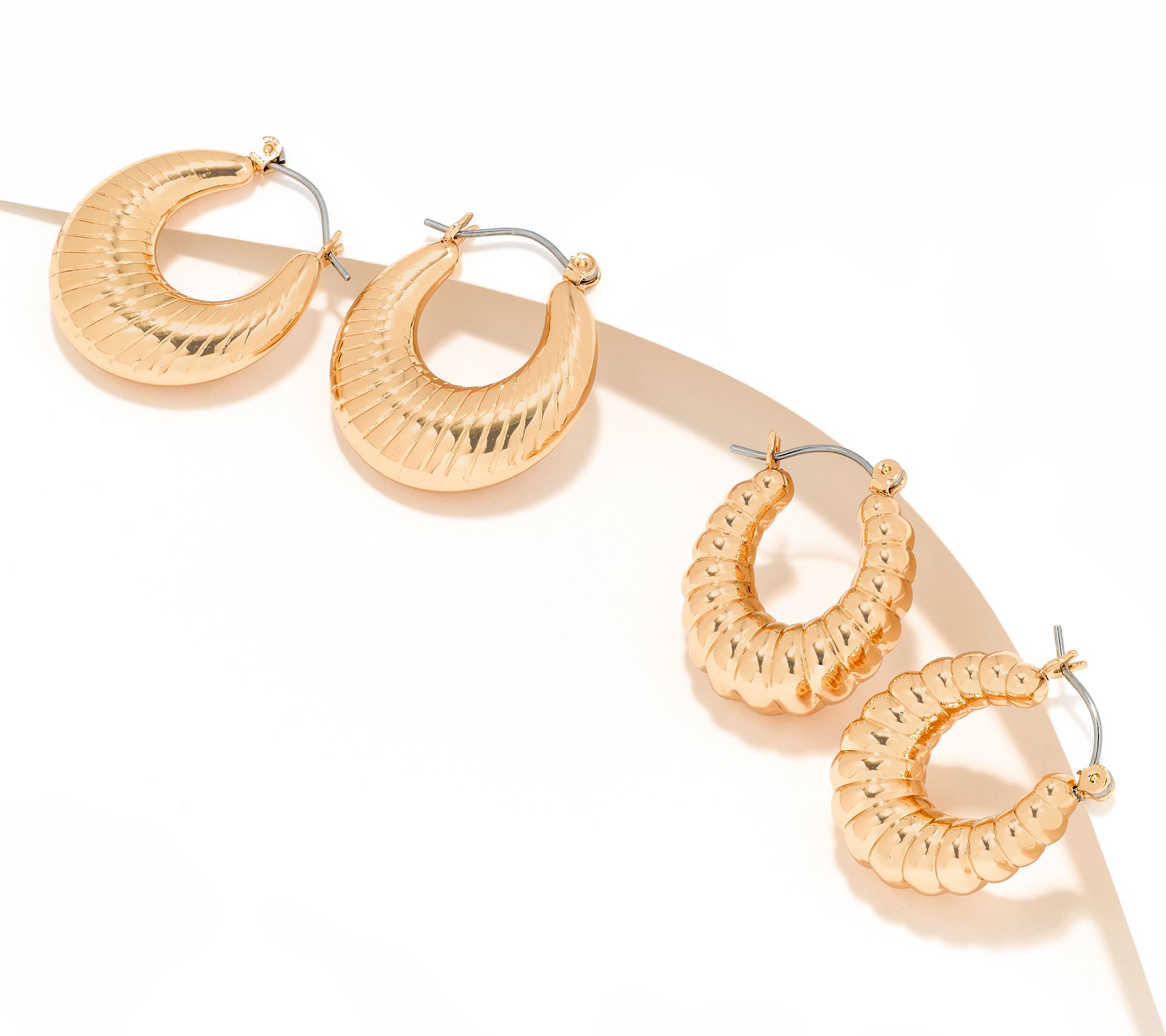 Joan Rivers Set of 2 Shrimp Hoop and Round Rib Earrings