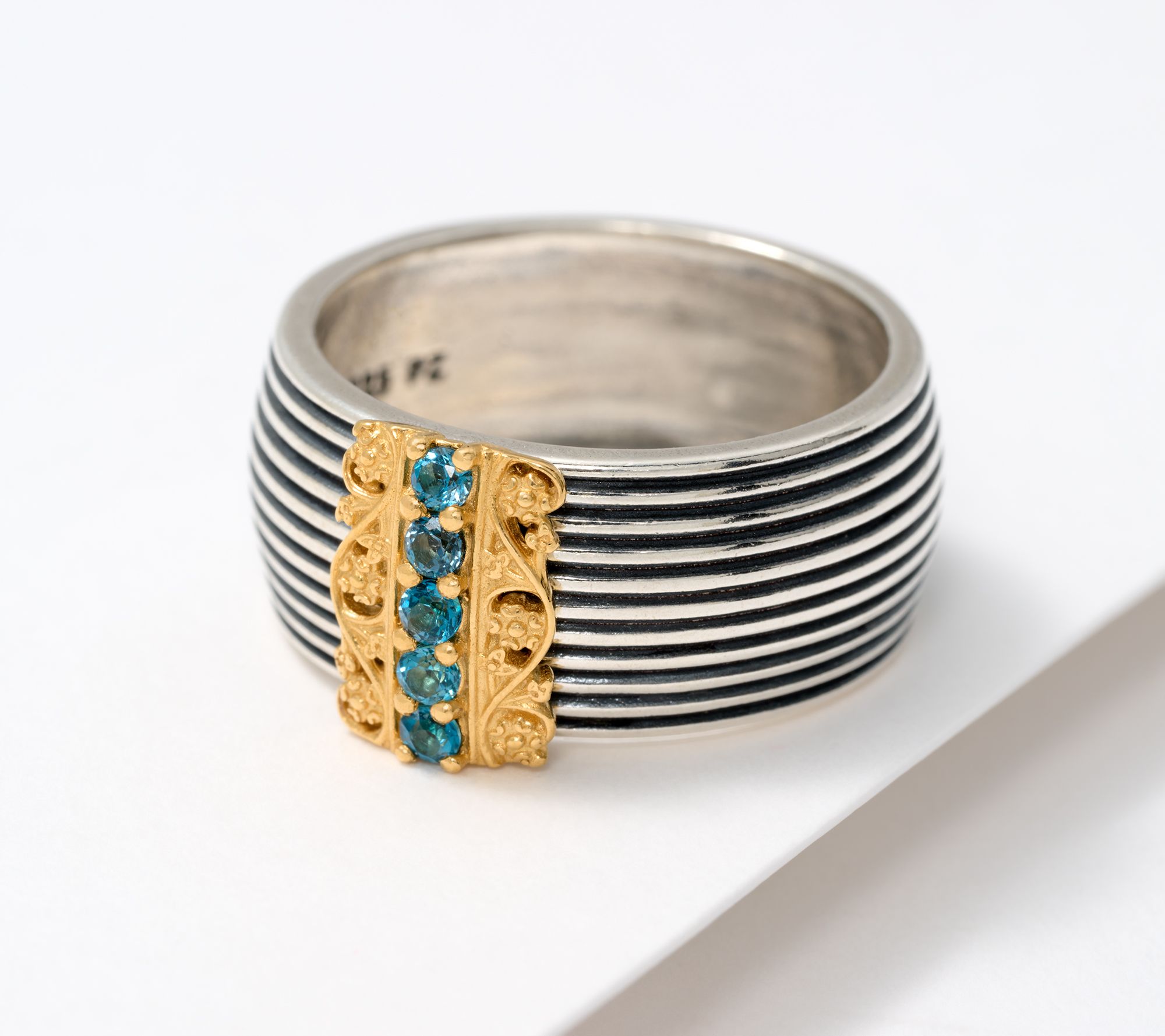 "As Is" Or Paz Two-Tone Gemstone Lace Ring, Sterling Silver & 14K
