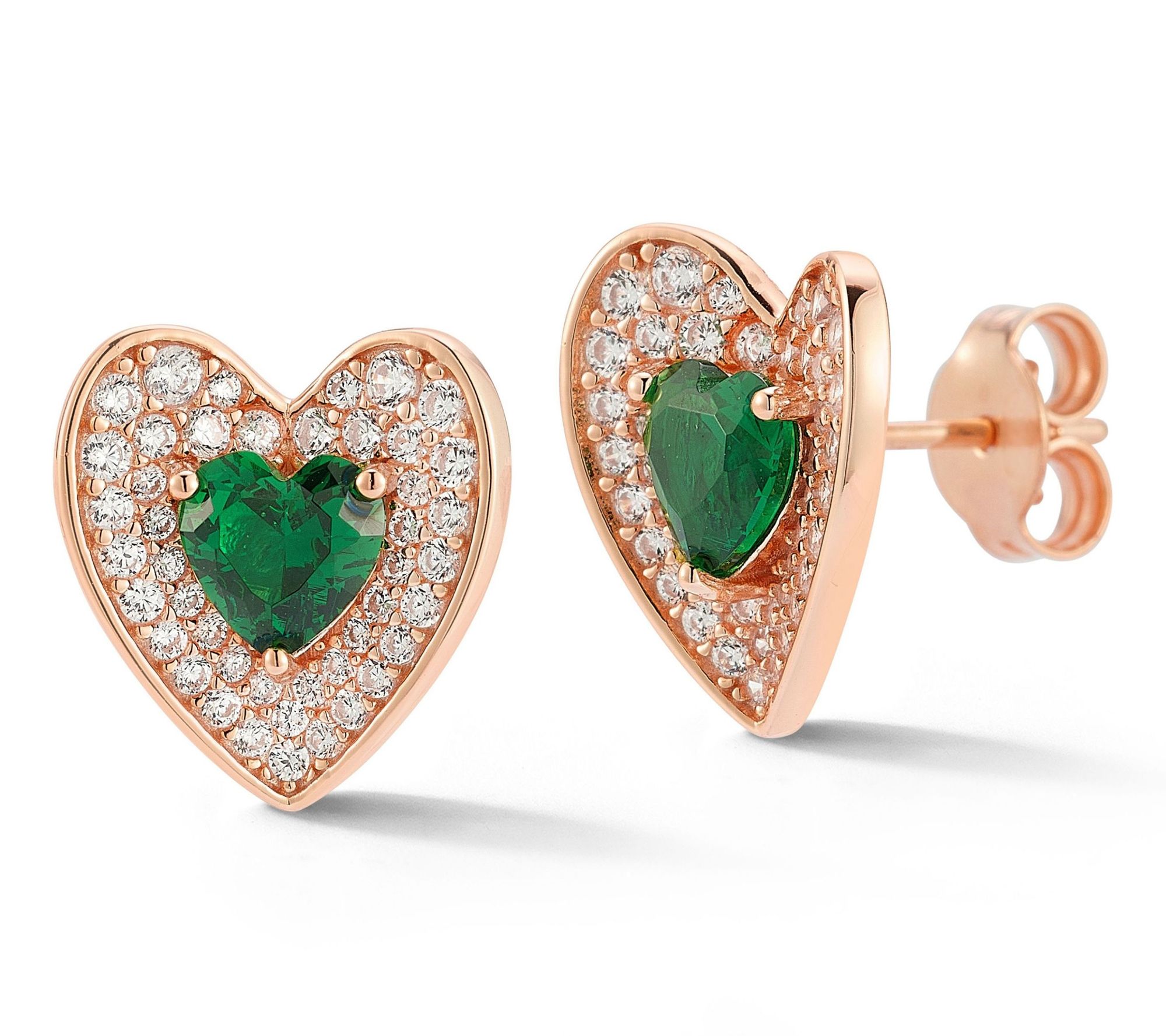 Sterlina Silver Pave Folded Heart Stud Earrings, Sterling