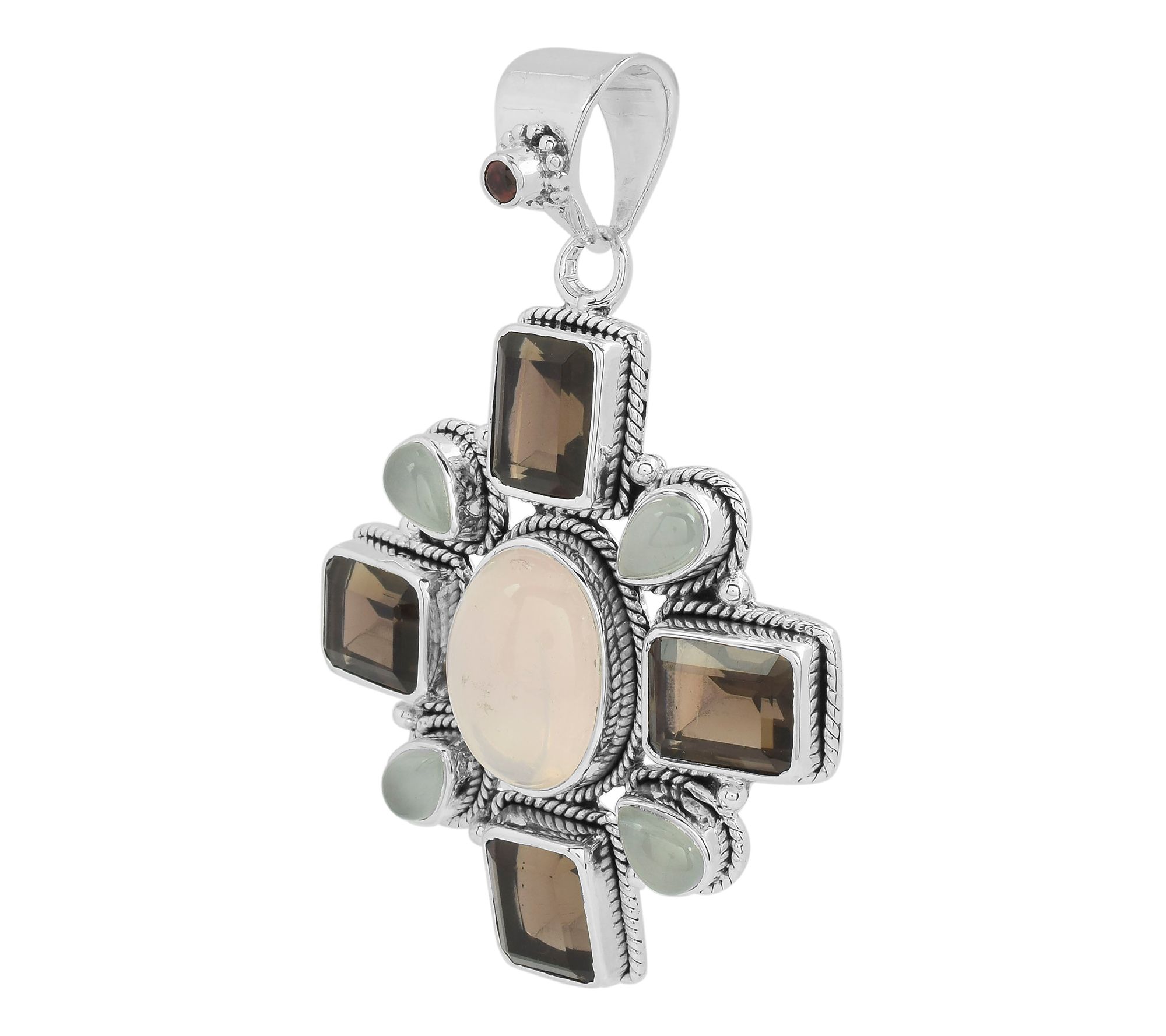 Artisan Crafted Sterling Quartz Aquamarine & Garnet Pendant