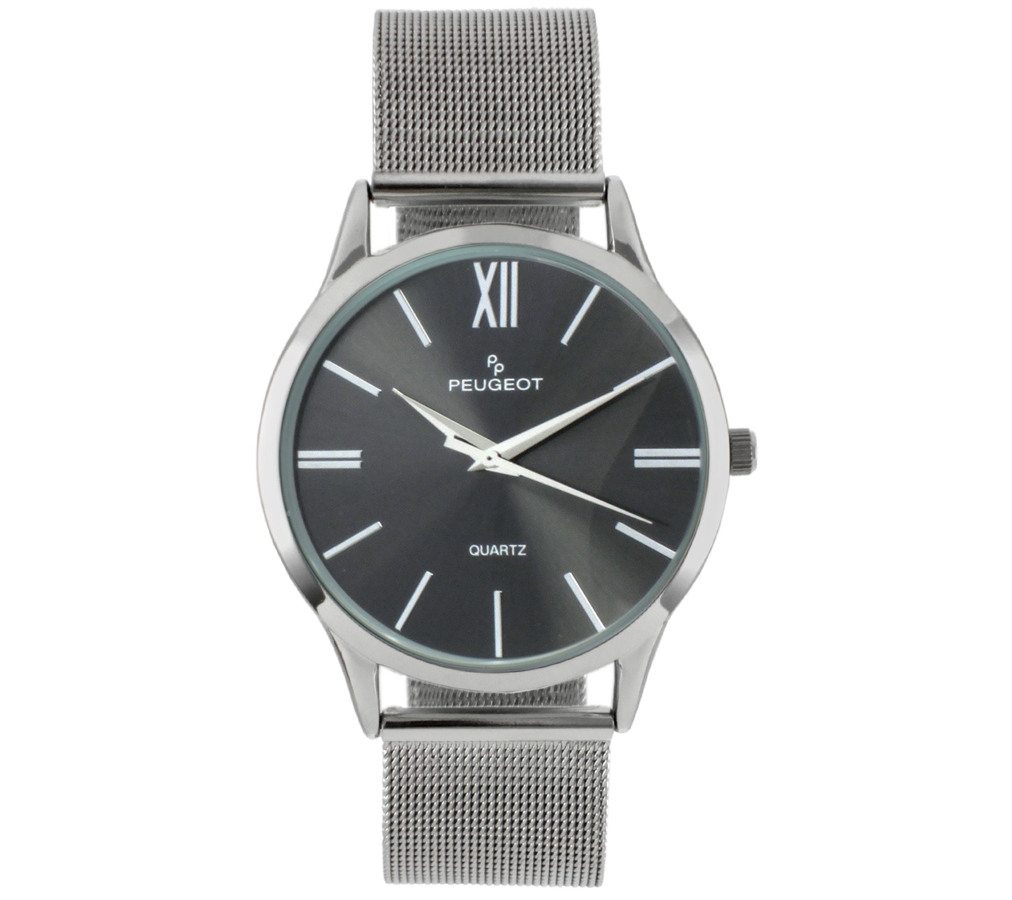 Peugeot Men's Stainless Steel Slim Grey Dial Mesh Watch