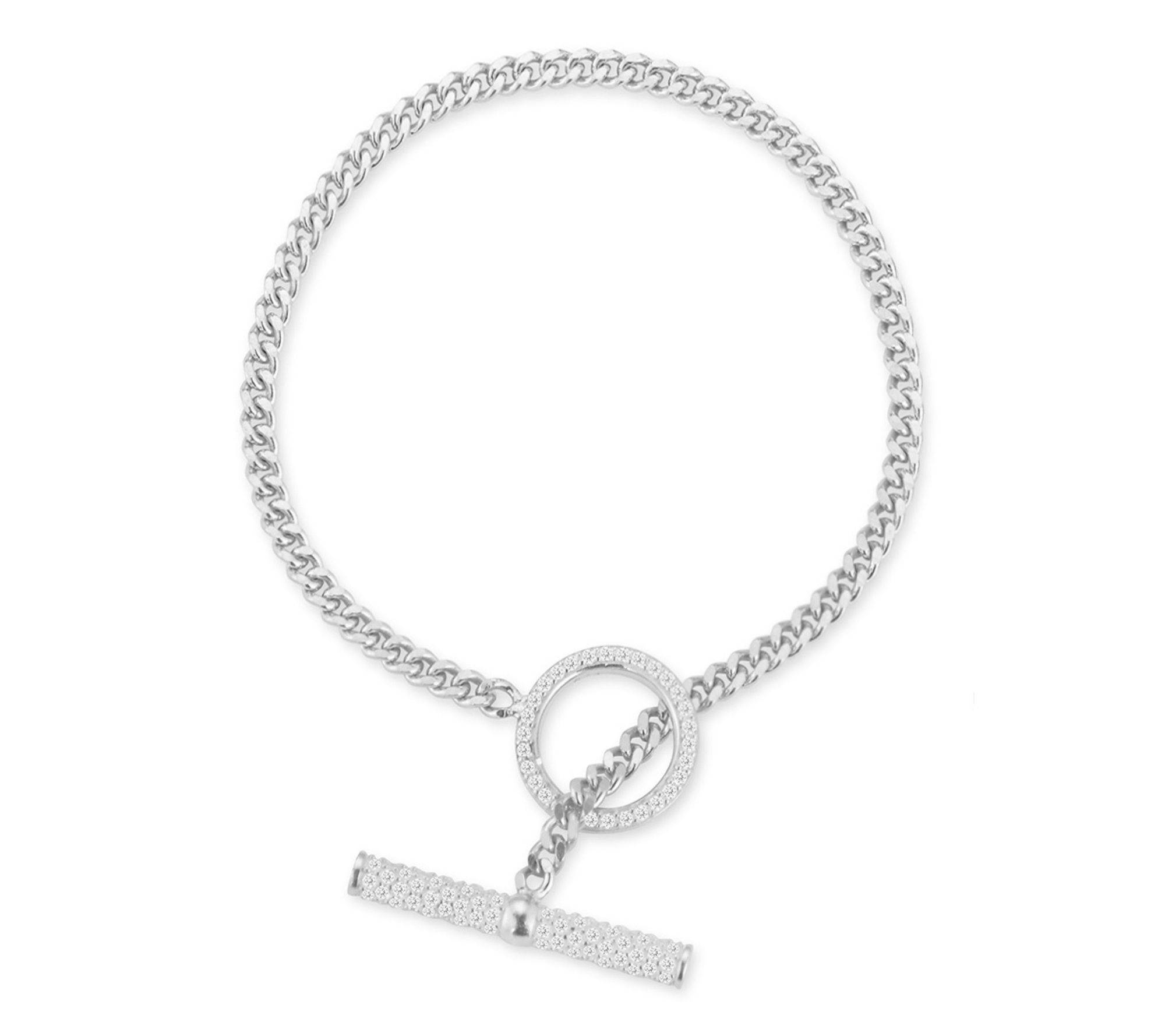 Sterlina Silver Pave Toggle Curb Chain Bracelet, Sterling