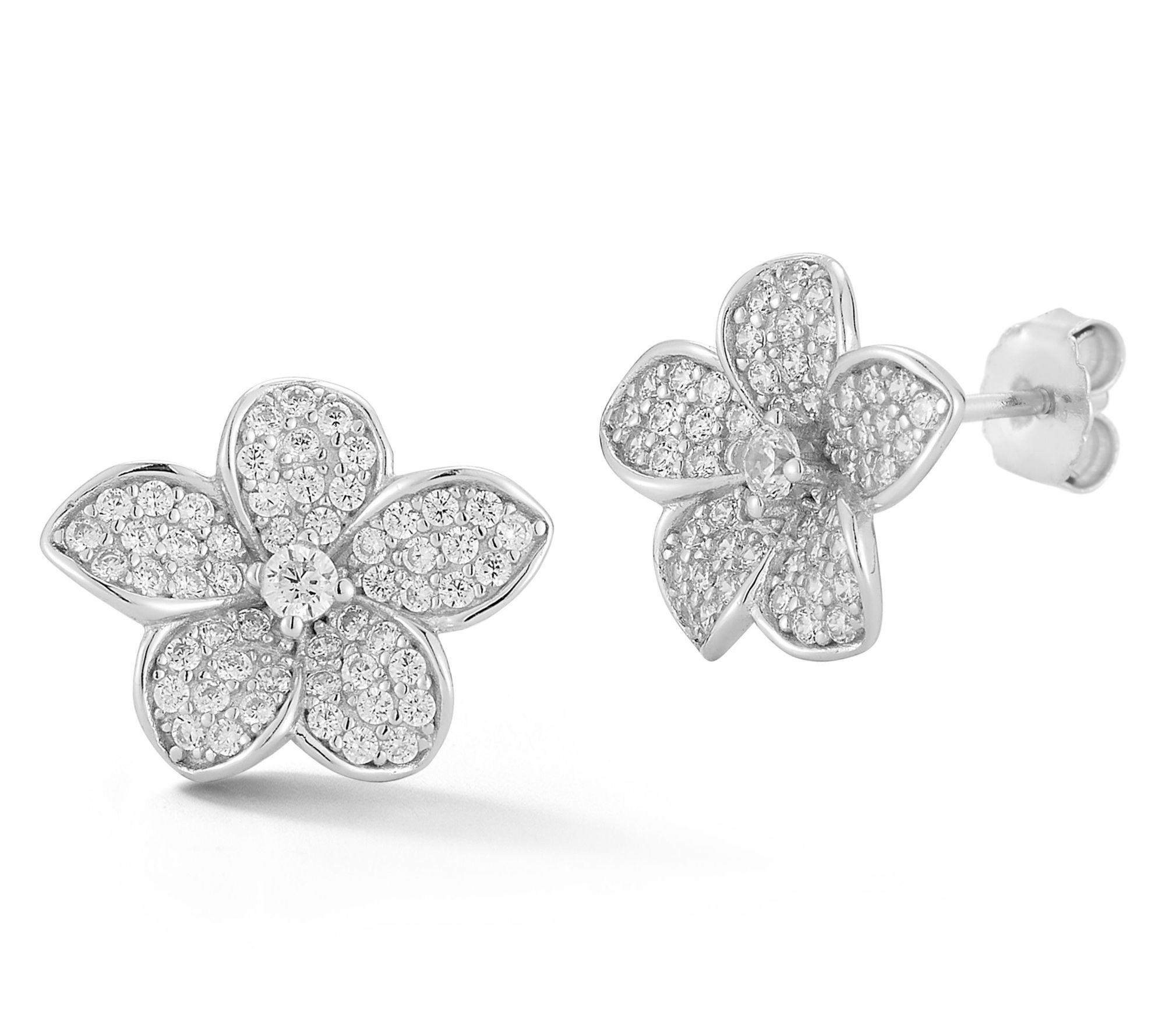 Sterlina Silver Pave Flower Stud Earrings, Sterling