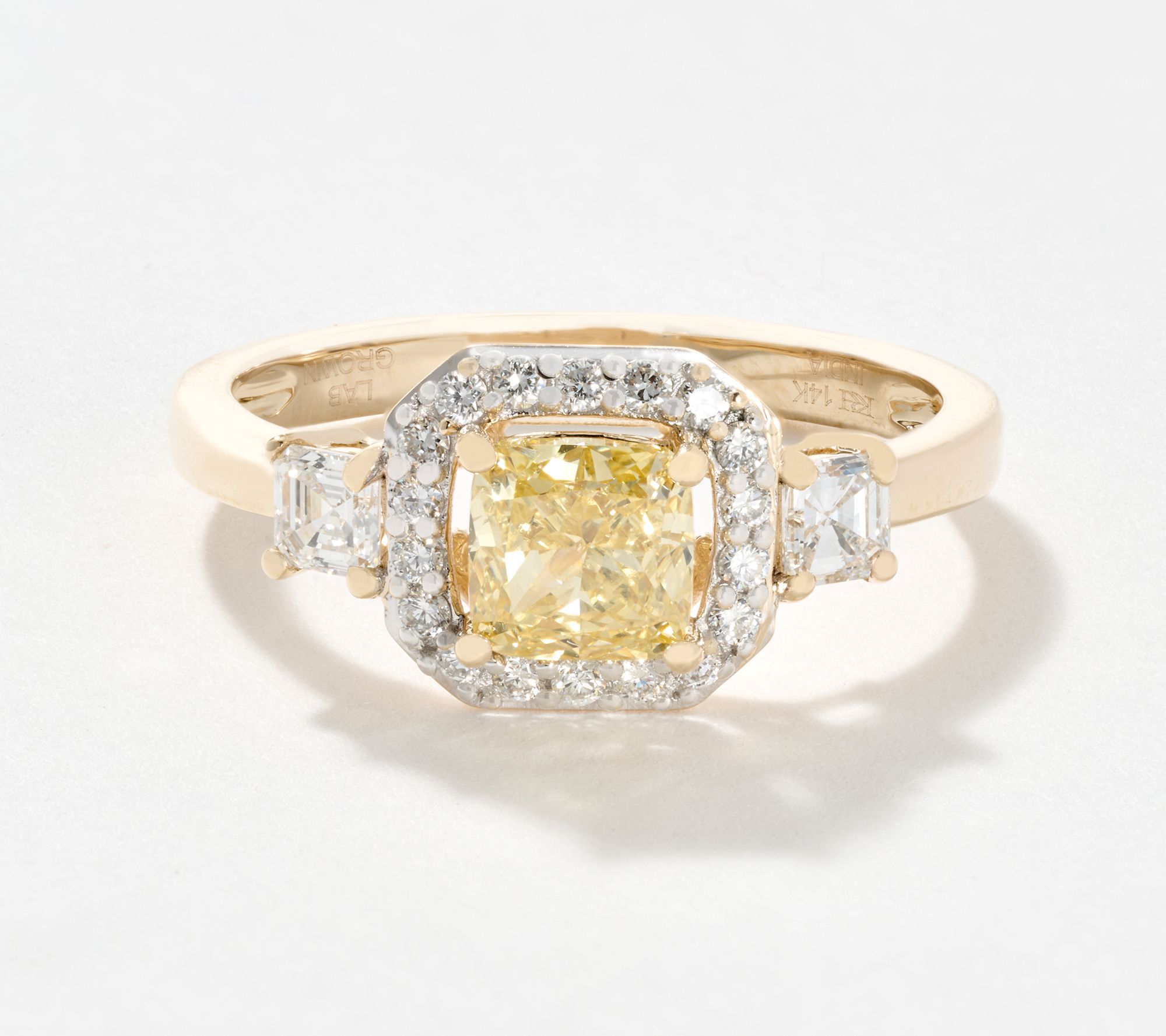 Fire Light Lab Grown Diamond Yellow Cushion 1.35 cttw Ring, 14K