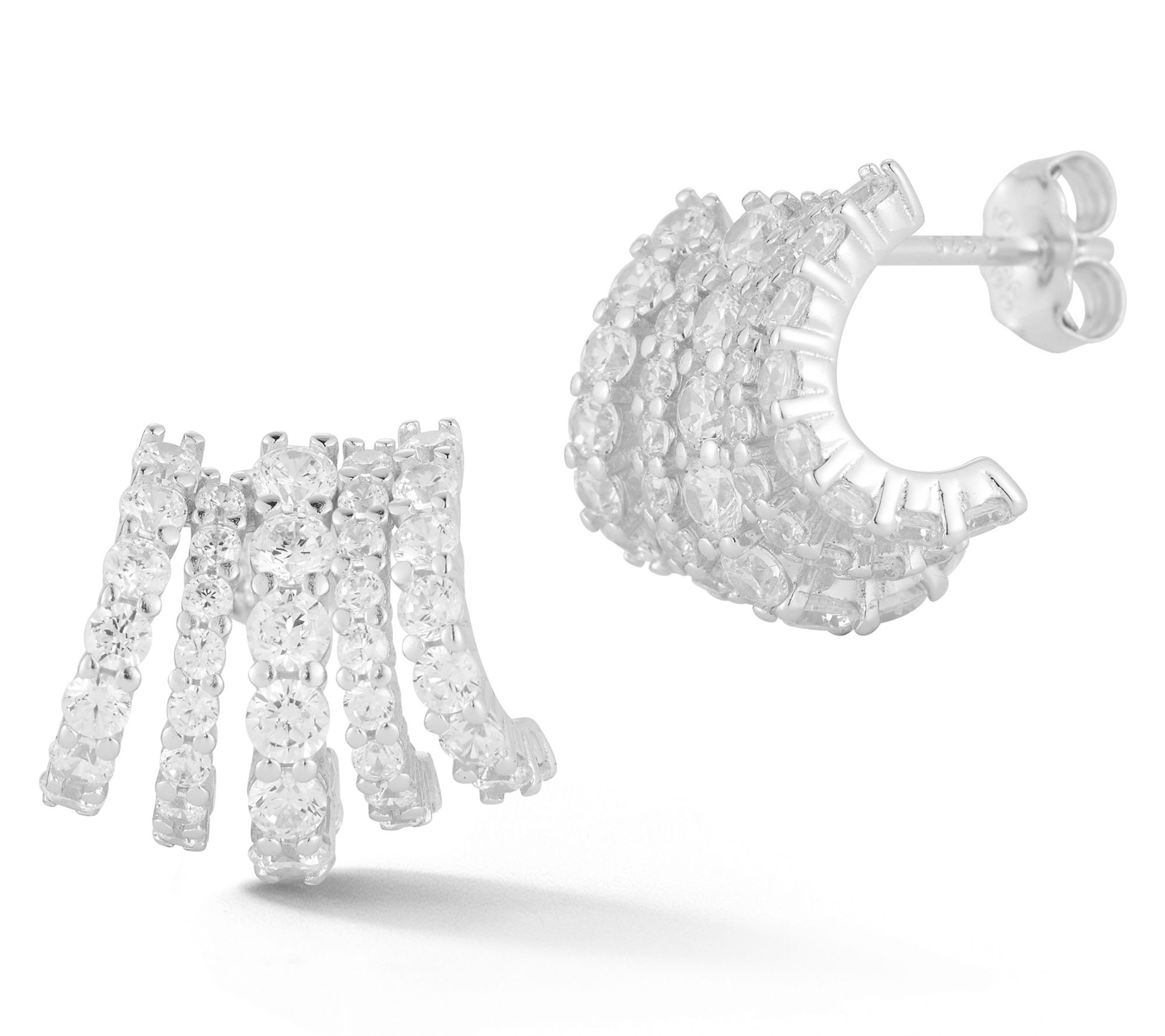 Rachel Zoe Pave Ribbed Hoop Earrings, SterlingSilver