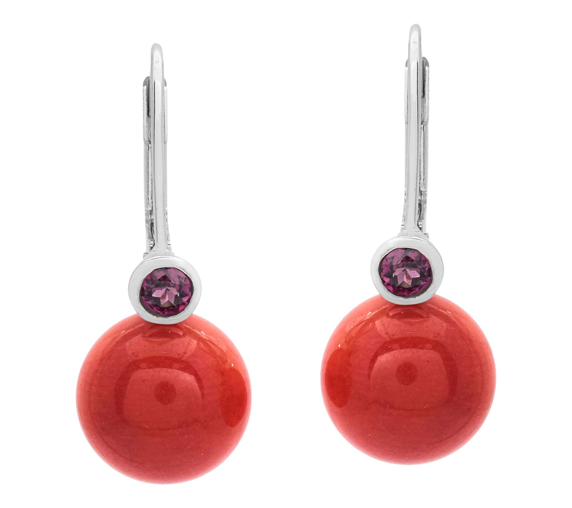 Affinity Gems Red Dyed Bamboo & Rhodolite Earrings, Sterling