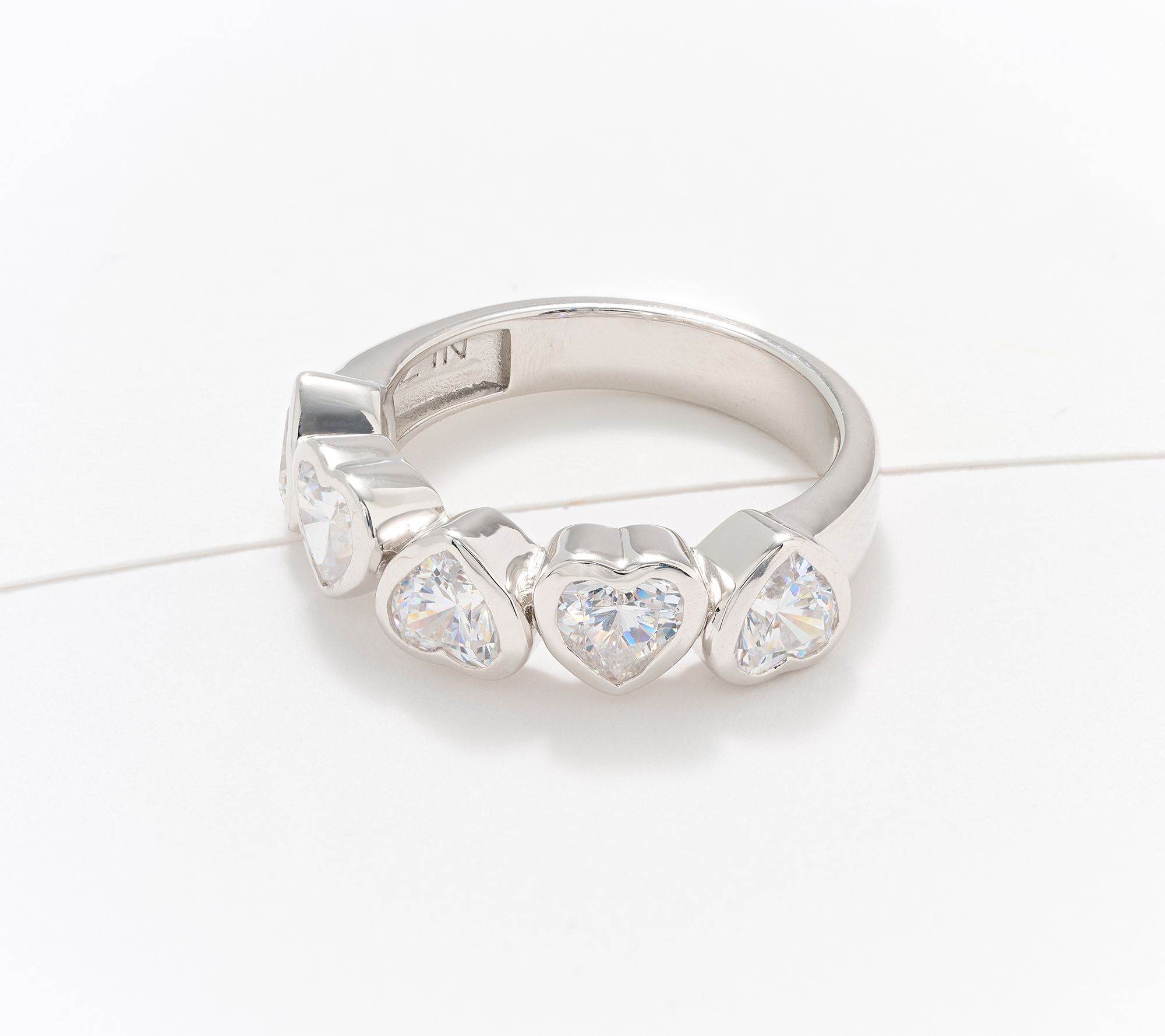  Diamonique x Kathy Levine Happy Dance Heart Band Ring Sterling Silver