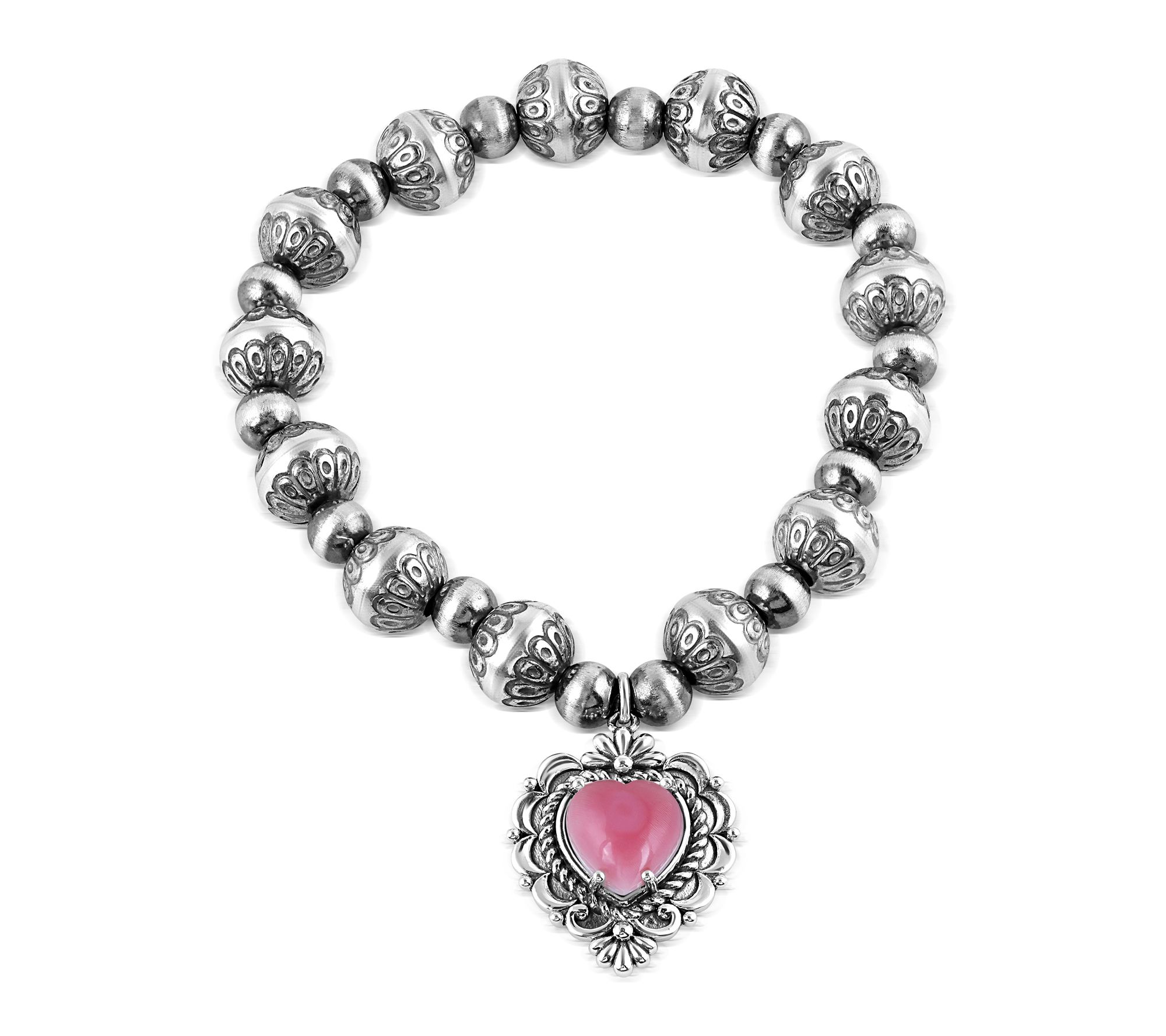 American West Sterling Gemstone Heart Charm Beaded Bracelet