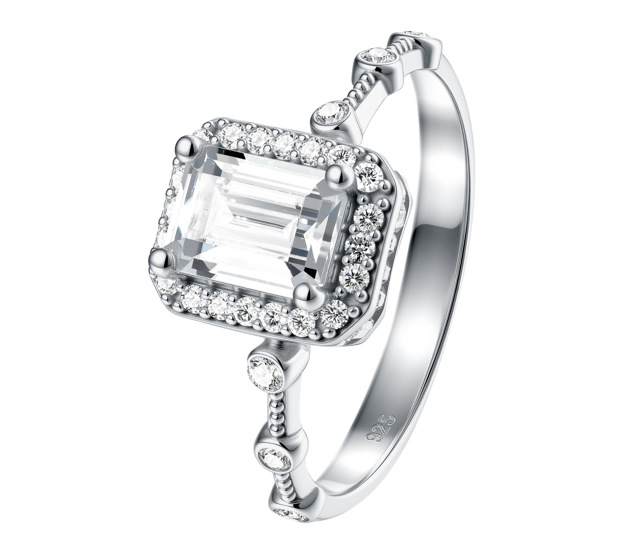 Diamonique 1.75 Emerald Cut Halo Ring, SterlingSilver