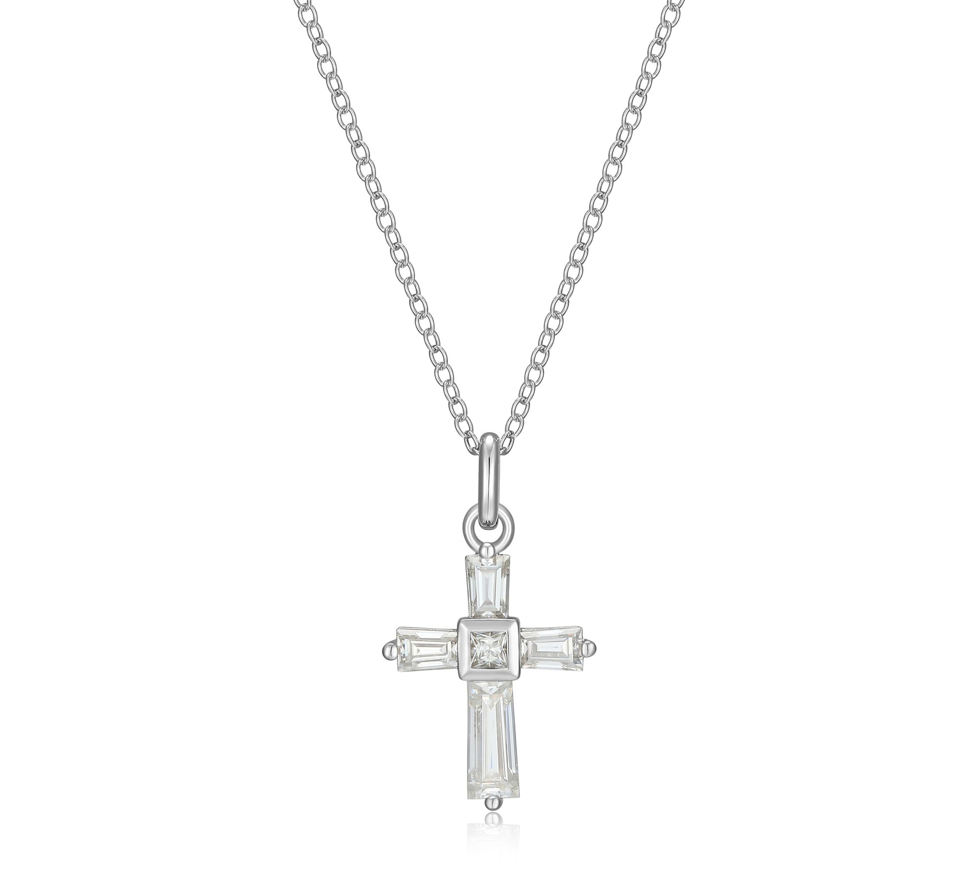 Moissanite 0.90 cttw Cross Pendant w/ Chain, Sterling Silver