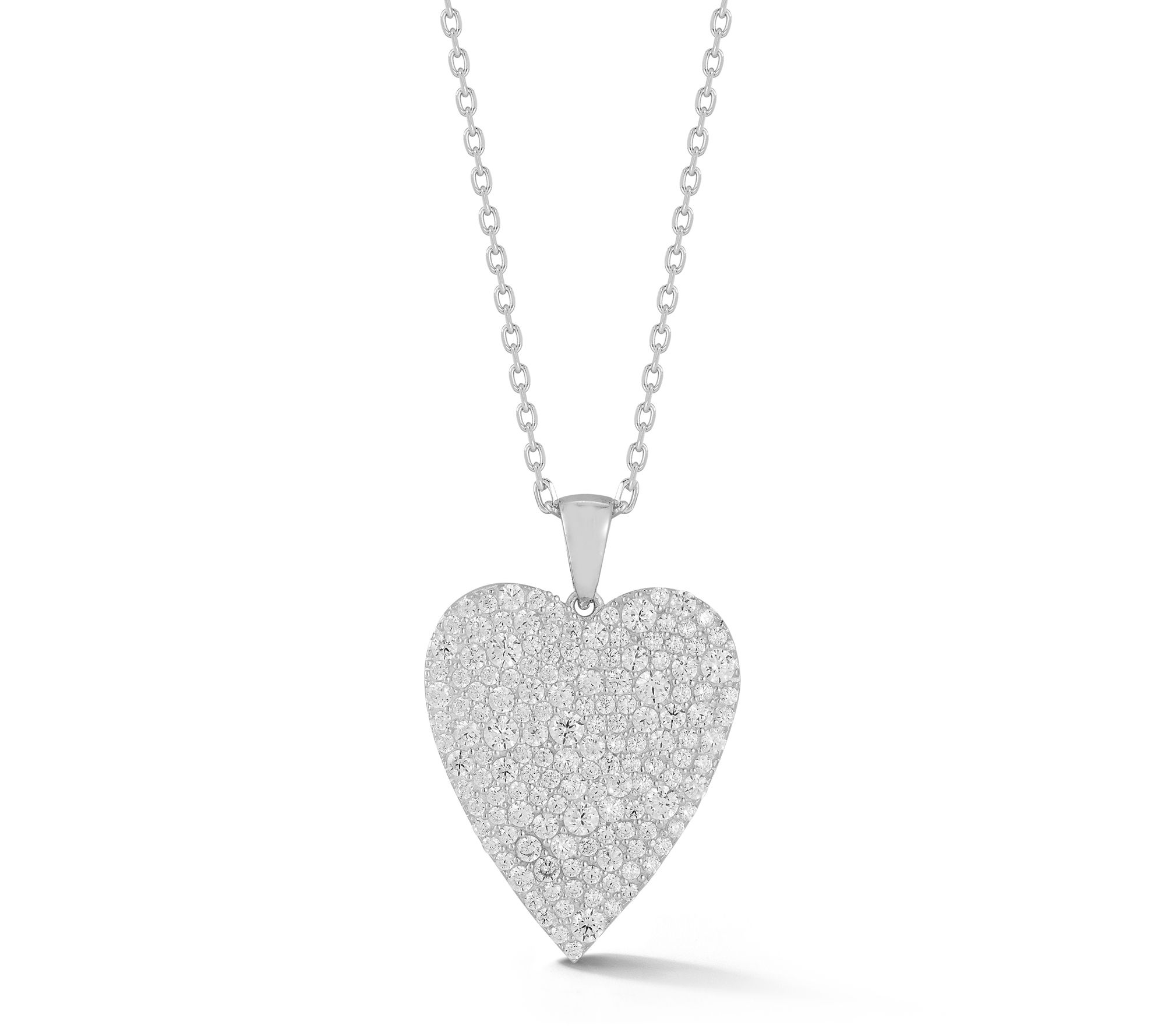 Sterlina Silver Pave Flat Heart Pendant w/ Chain, Sterling