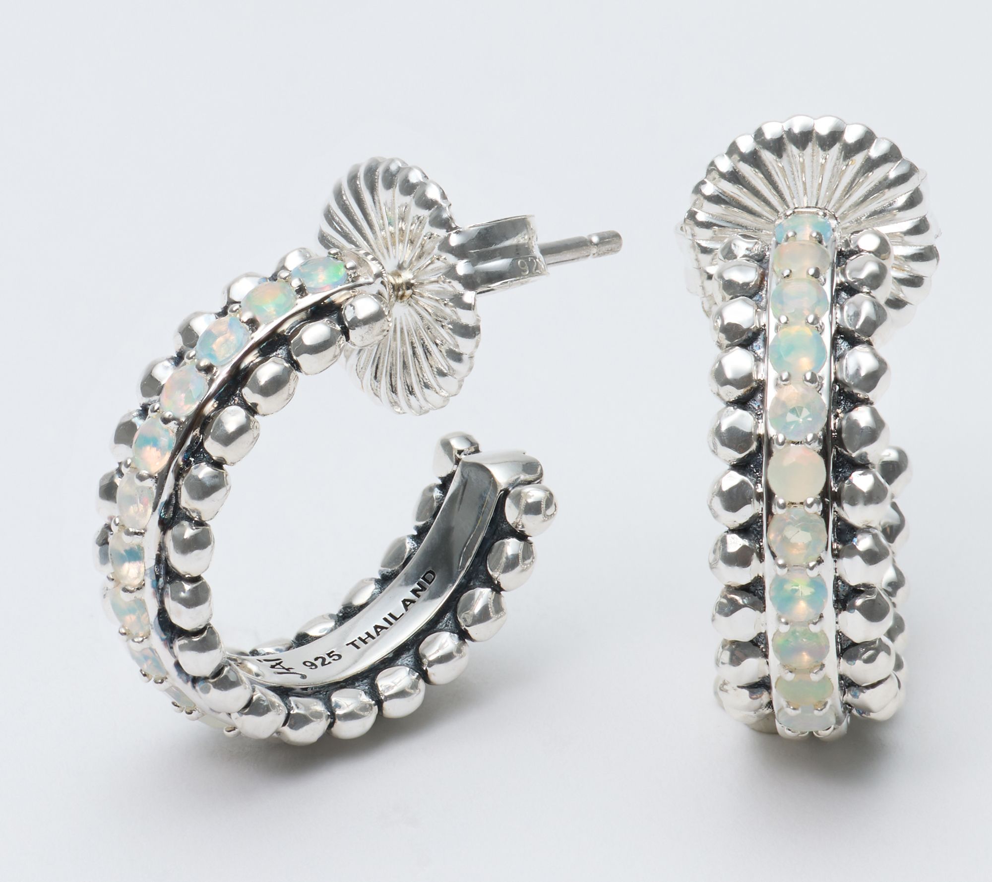 JAI Sterling Silver Exotic Gemstone Hoop Earrings
