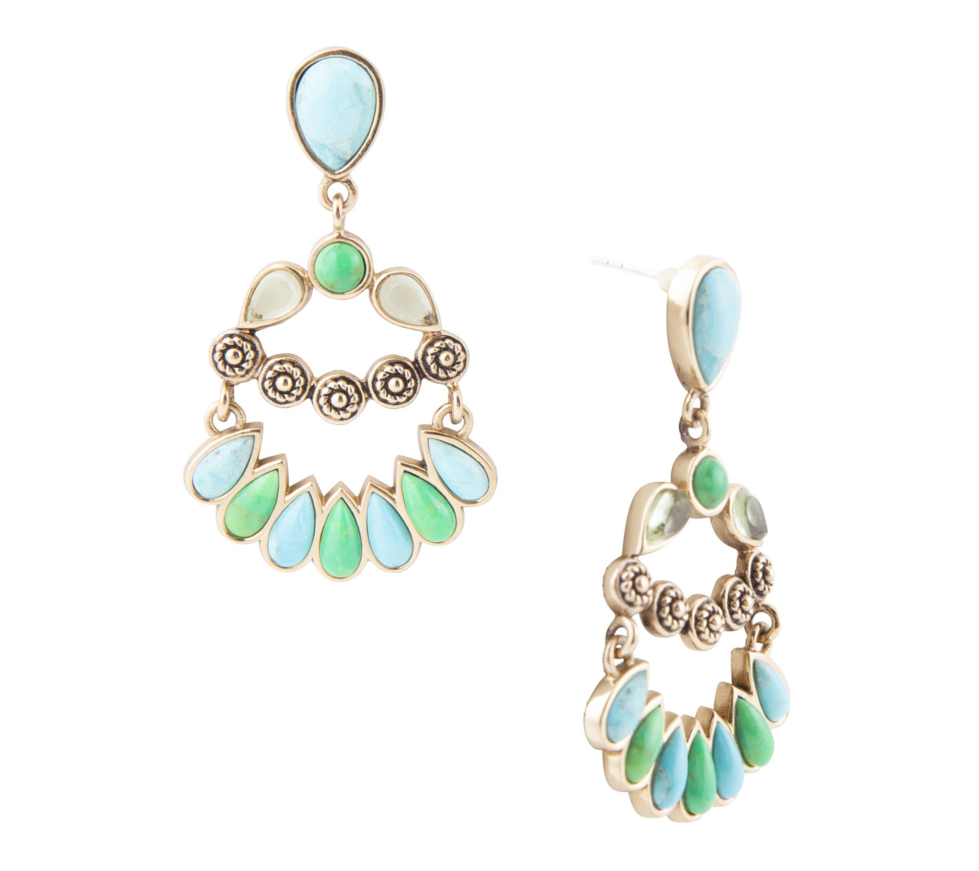 Barse Artisan Crafted Turquoise& Peridot GoldenDrop Earrings