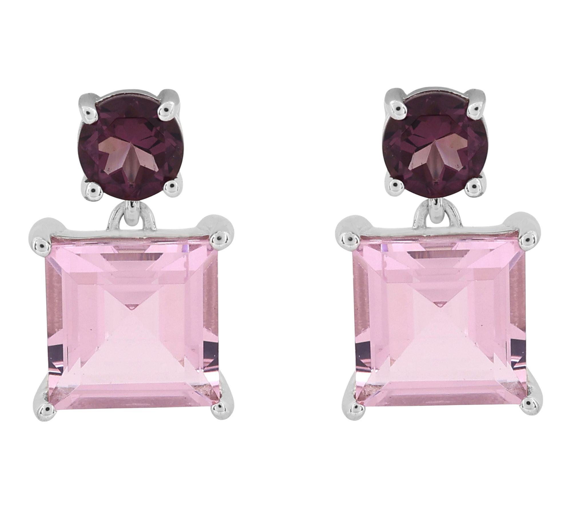 Diamonique Pink Princess Cut Drop Earrings, Sterling Silver
