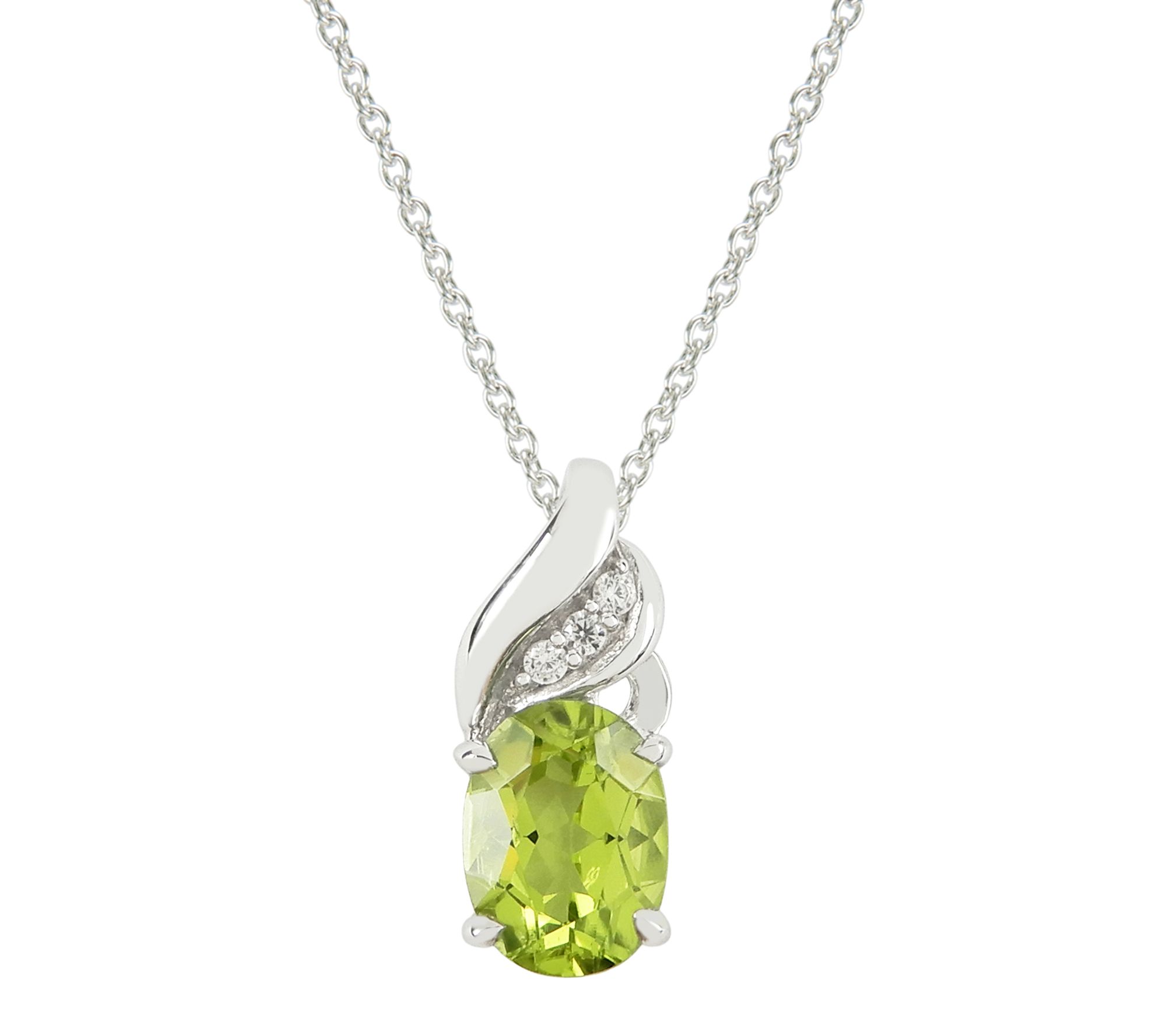 Diamonique & Peridot Pendant w/ Chain, SterlingSilver
