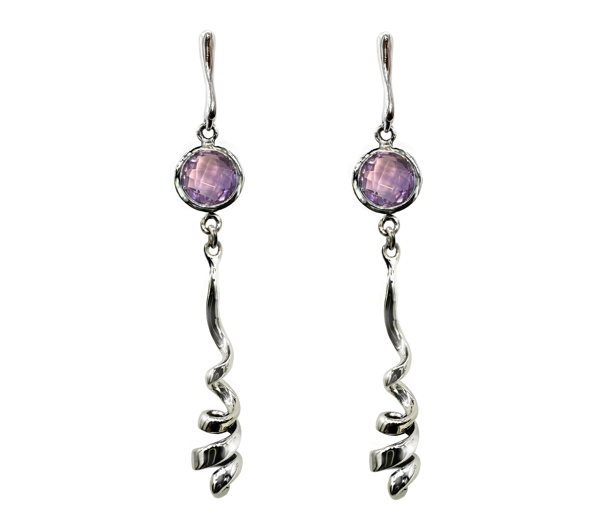 Hagit Sterling Silver Gemstone Swirling RibbonEarrings