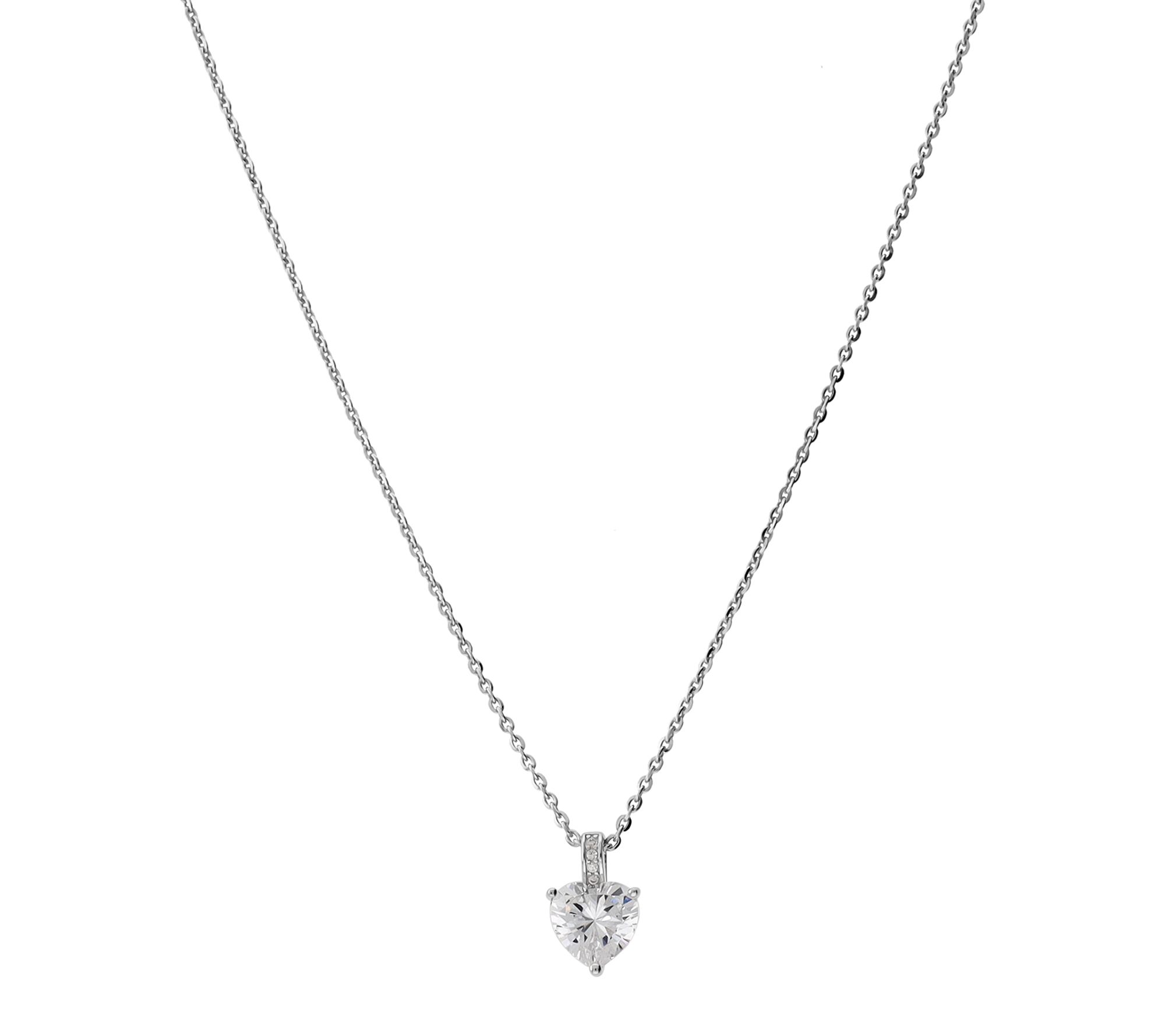 Diamonique Heart Pendant with 18" Chain, Sterling Silver