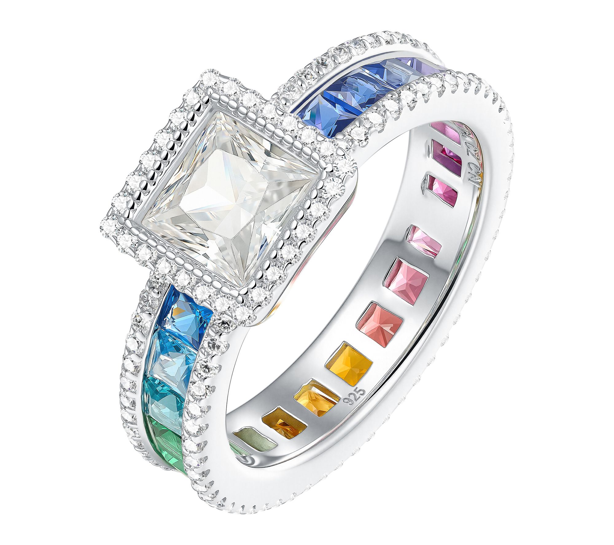 Diamonique x Jennifer Miller Princess Cut Halo Ring, Sterling