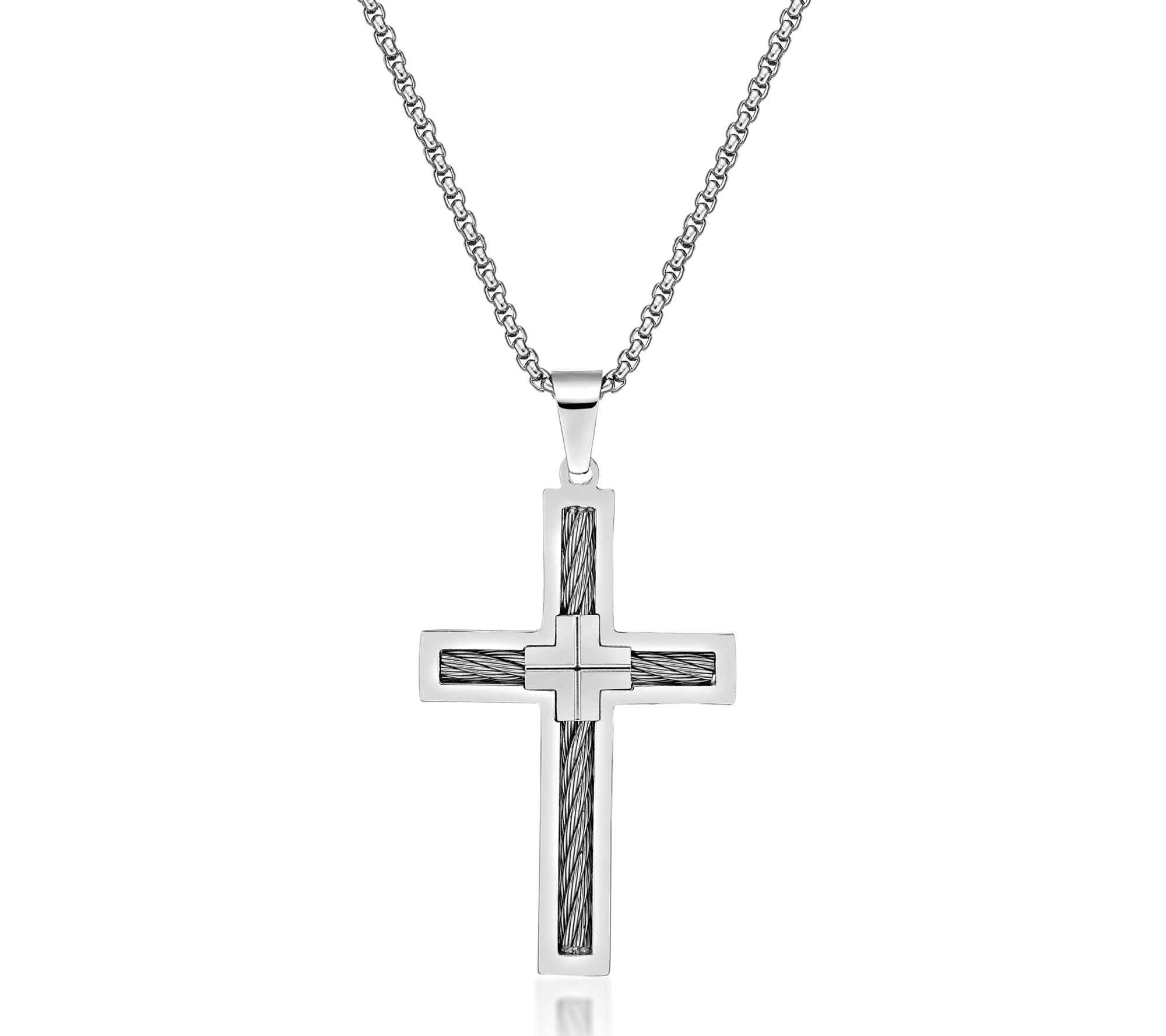 LYNX Men's Stainless Steel Cable Cross Pendant w/ Chain | QVC