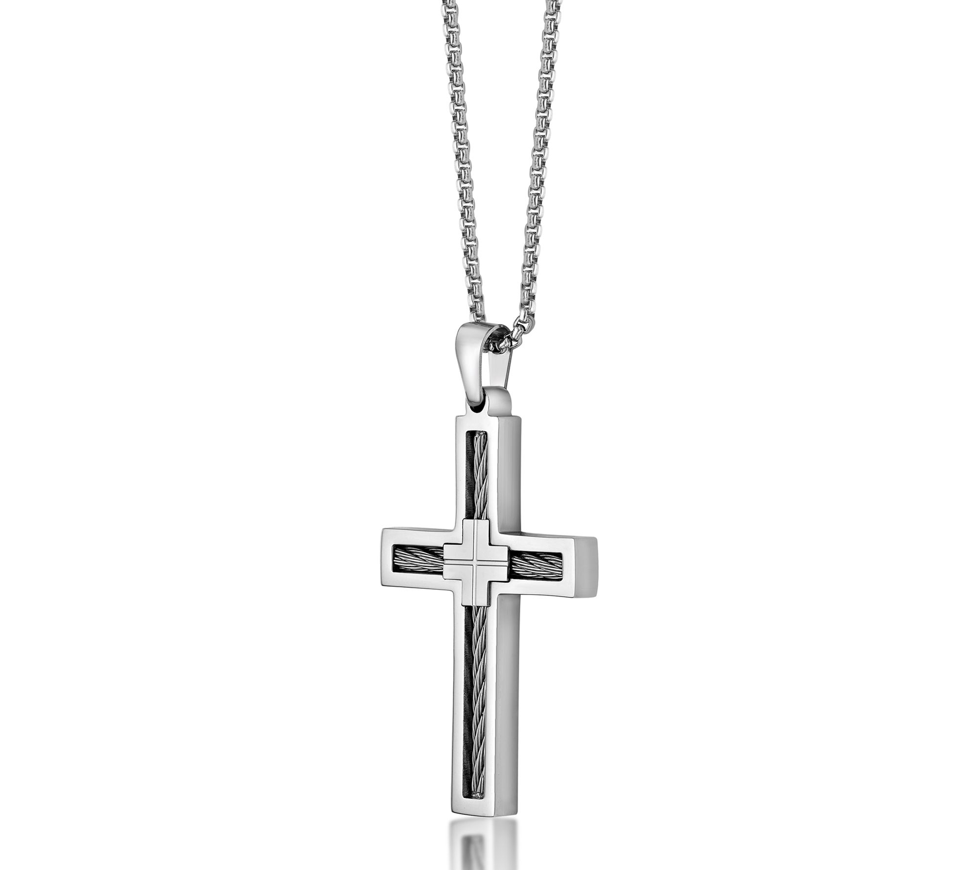 LYNX Men's Stainless Steel Cable Cross Pendant w/ Chain | QVC
