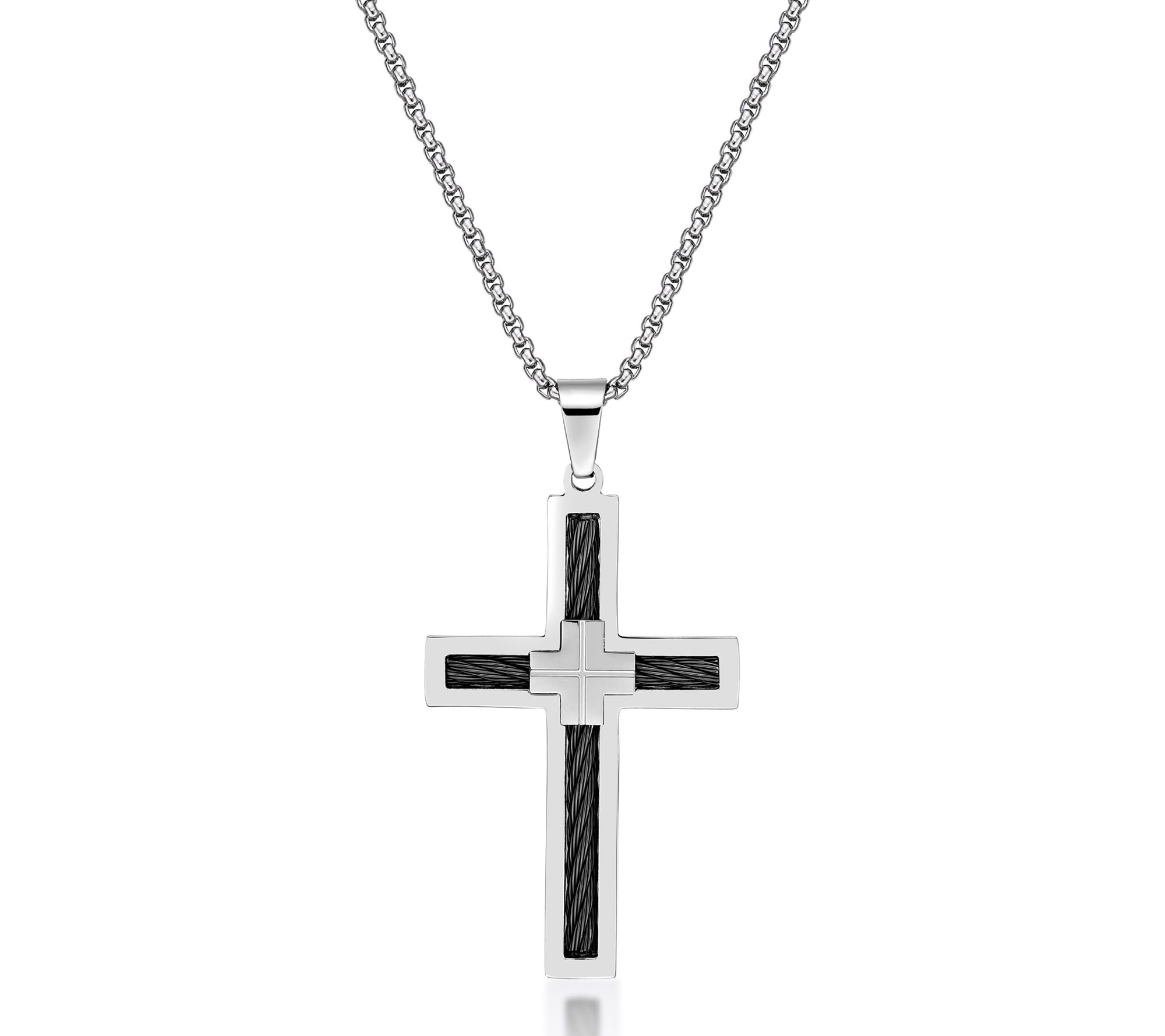 LYNX Men's Stainless Steel Cable Cross Pendant w/ Chain
