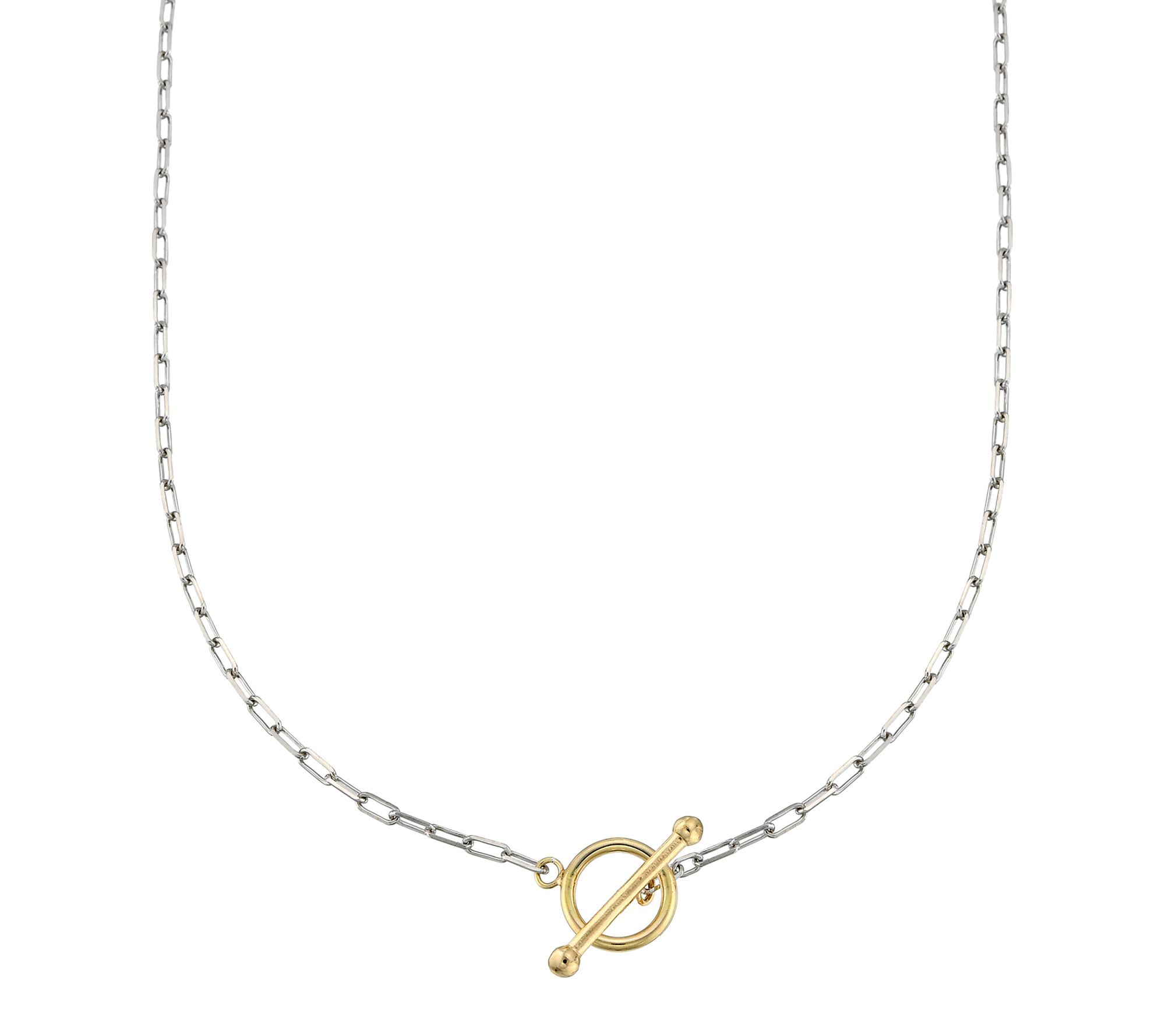 Silver Style Two-Tone Paper Clip Toggle Necklace, Sterling