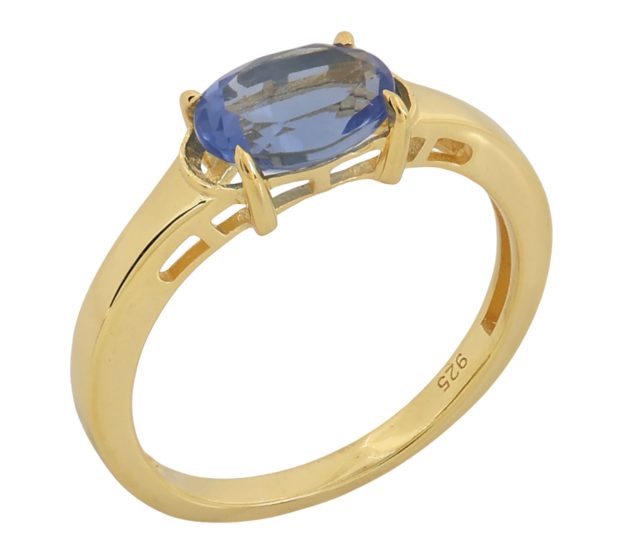 Diamonique Purple Solitaire Ring, 14K Gold Plated