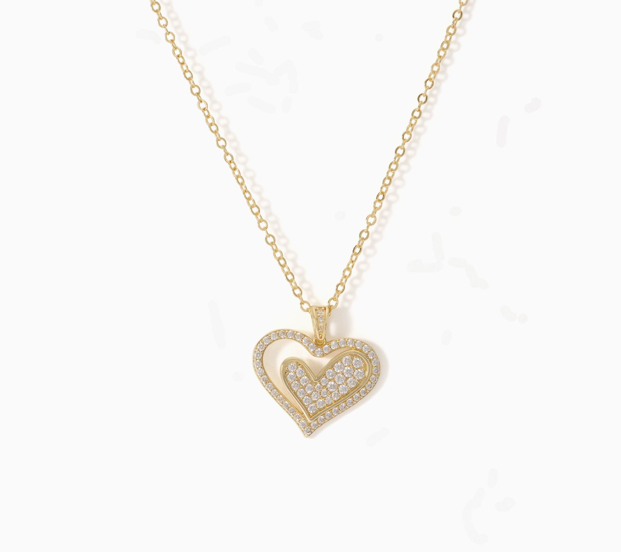 Kim Gravel Pave Double Heart Necklace, 18" +2" ext