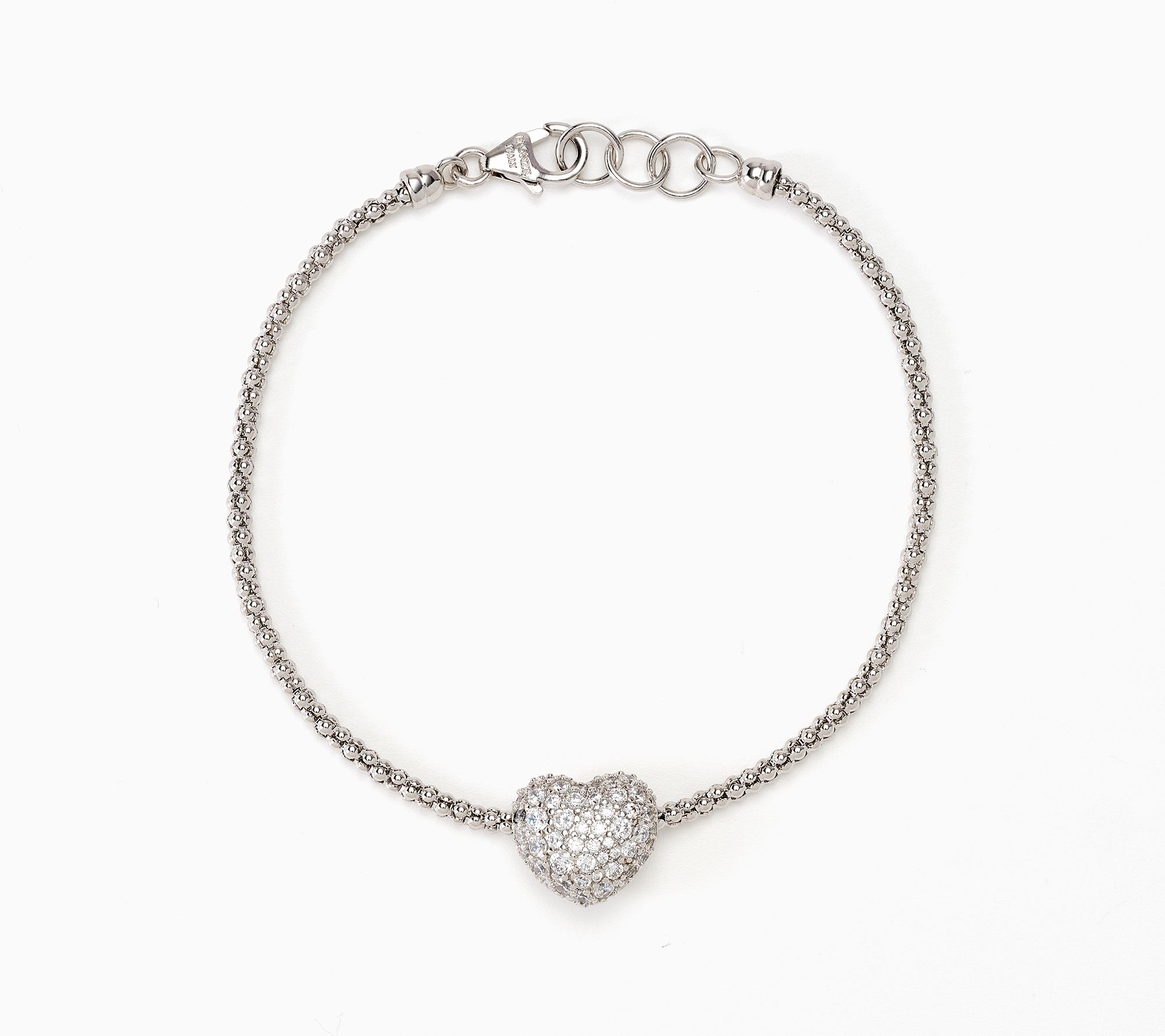Diamonique Italia Pave Heart Popcorn Chain Bracelet