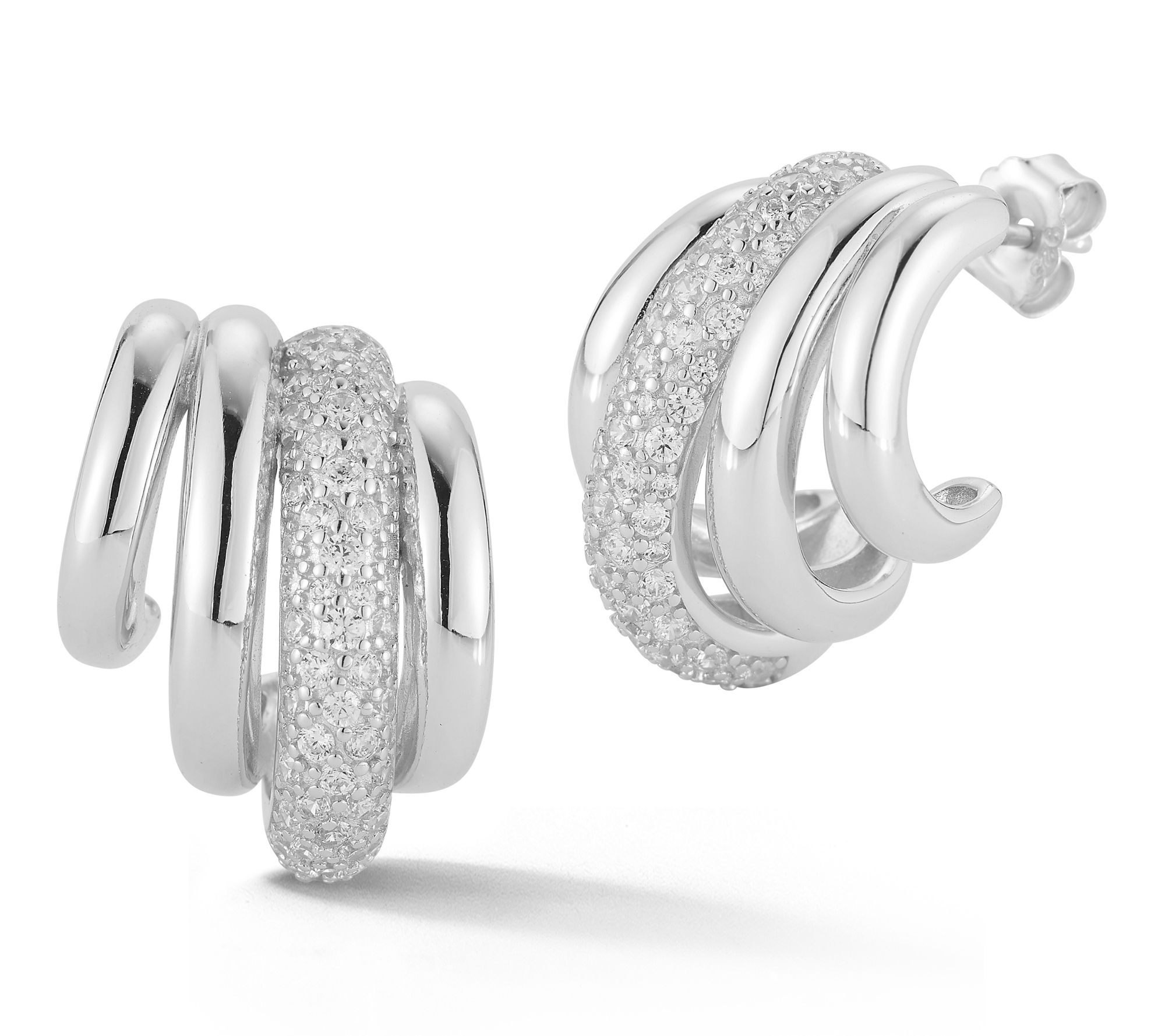 Sterlina Silver Bold Pave Ribbed Hoop Earrings, Sterling