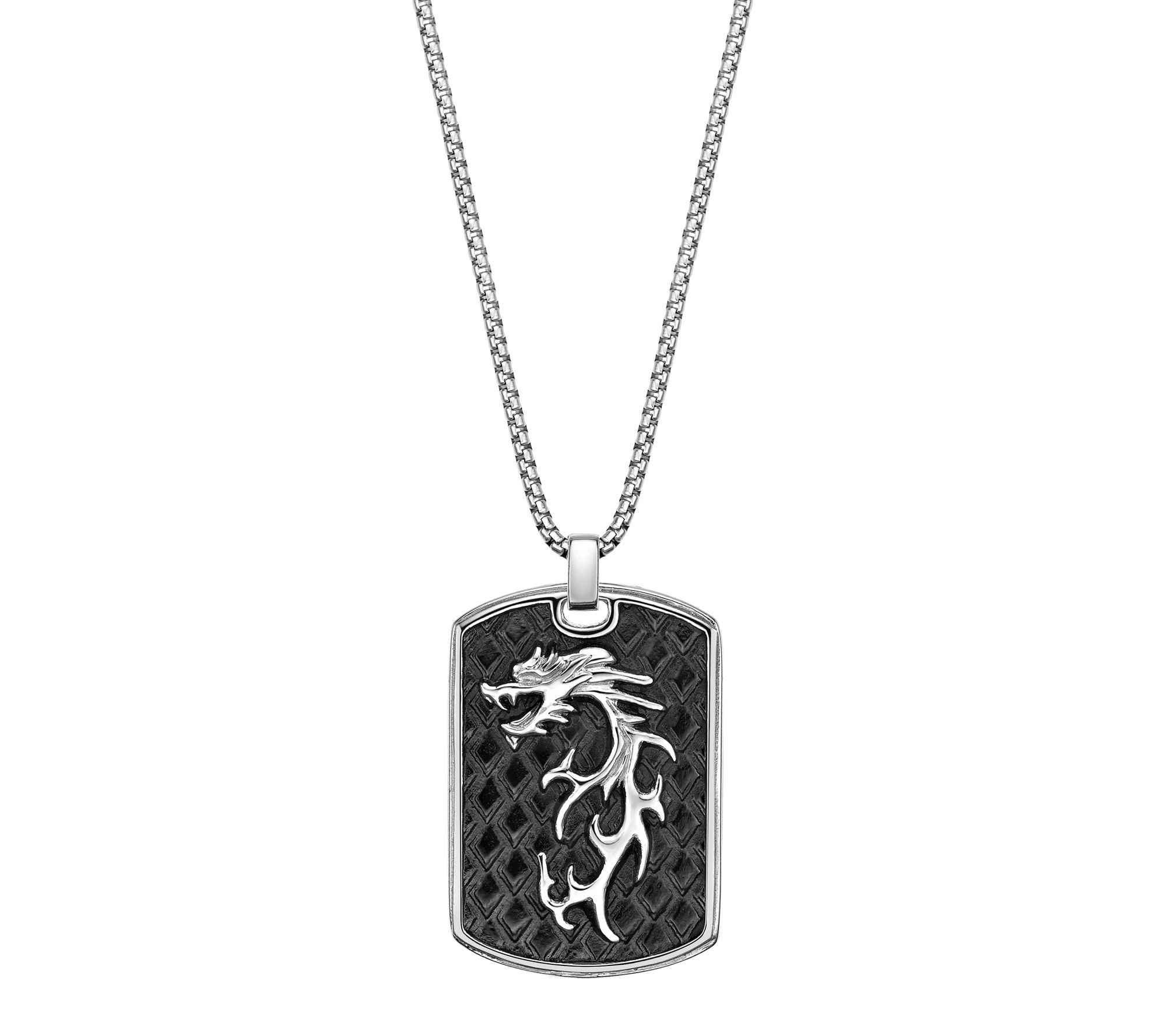 LYNX Men's Stainless Steel Oxidized Dog Tag Pendant w/