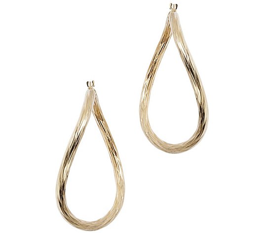 Veronese 18K Gold-Clad 1-3/4" Textured Round Hoop Earrings